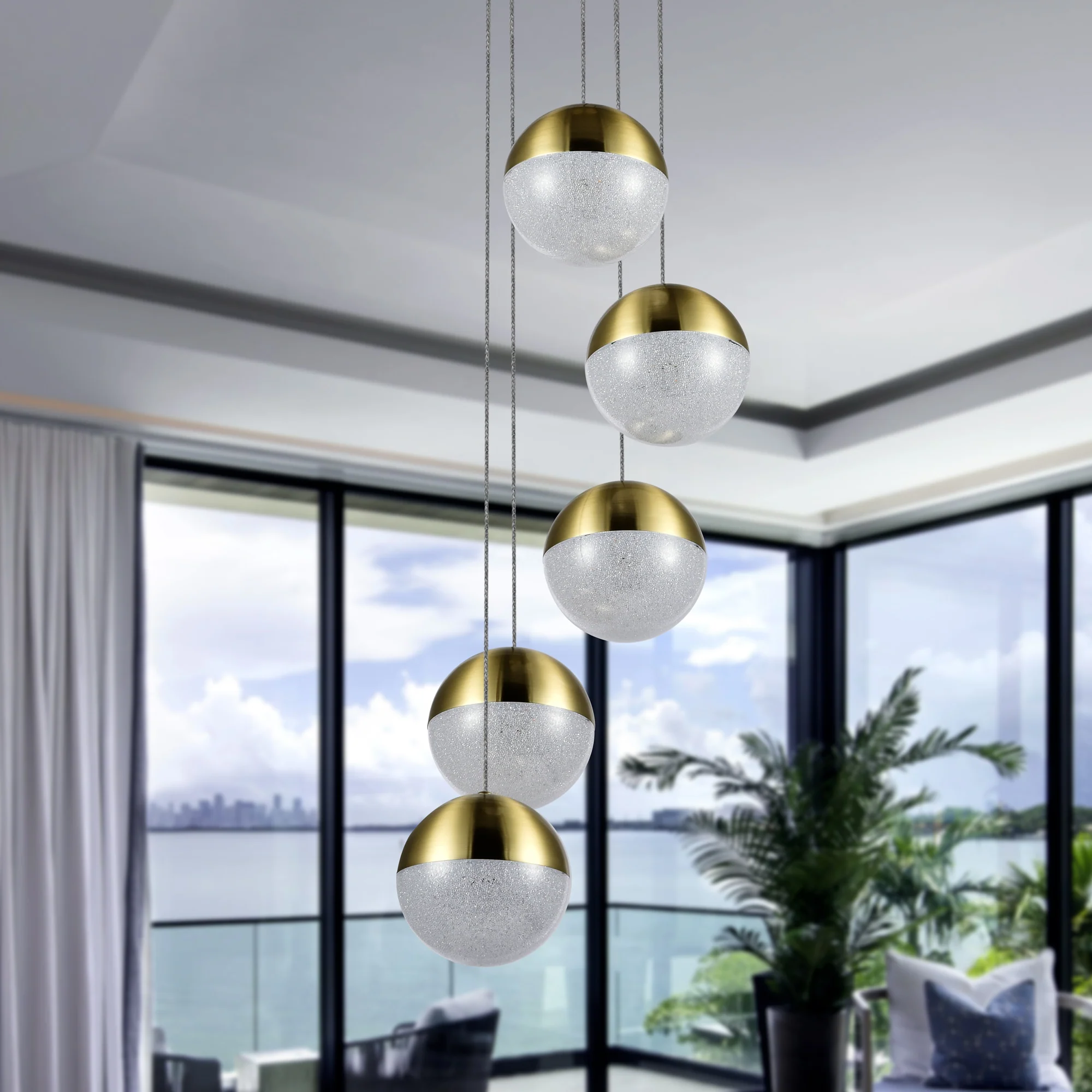 VONN Artisan Ravello VAC3285BRS 5-Light Integrated LED ETL Certified Pendant Height Adjustable Chandelier, Brass - Image 5