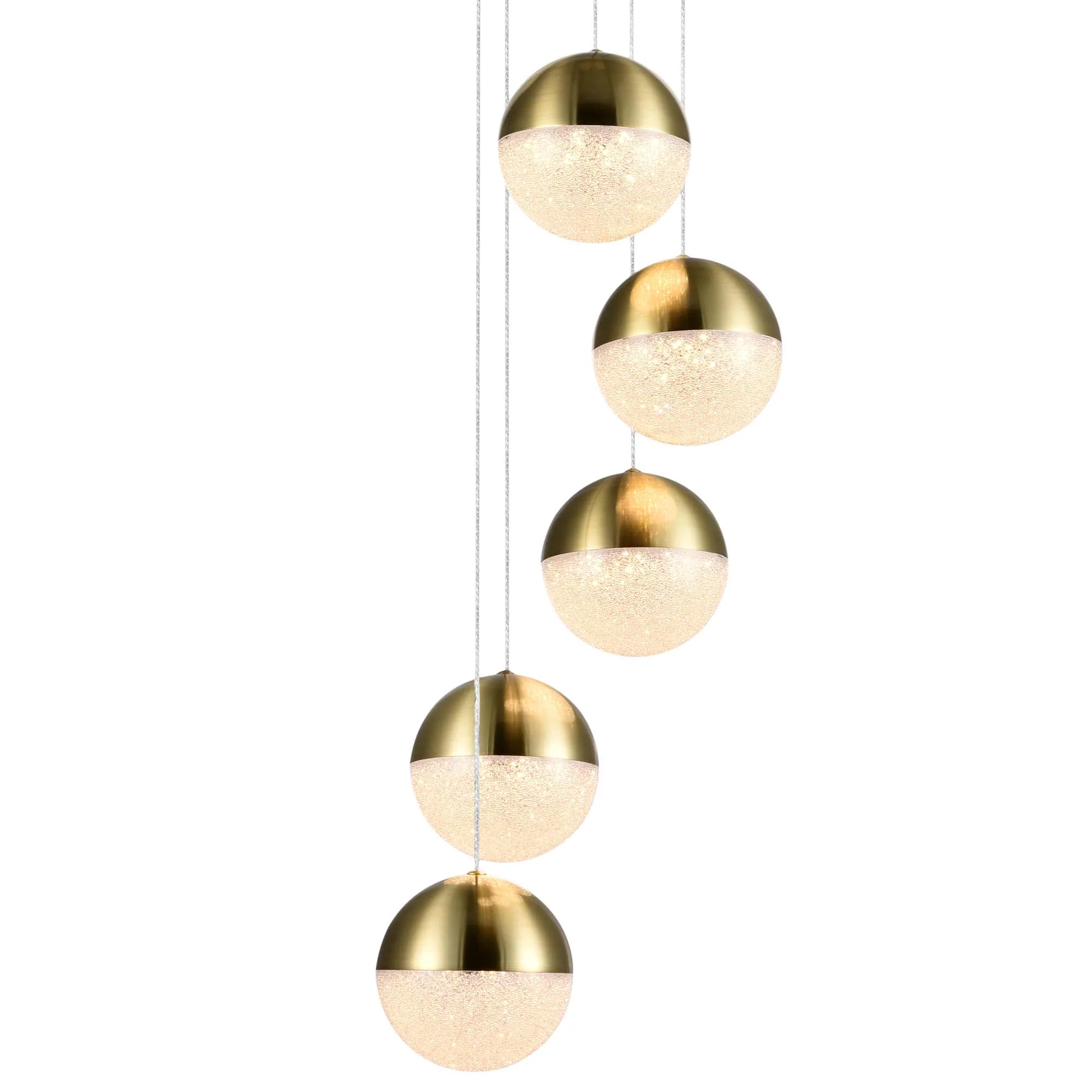 VONN Artisan Ravello VAC3285BRS 5-Light Integrated LED ETL Certified Pendant Height Adjustable Chandelier, Brass - Image 7