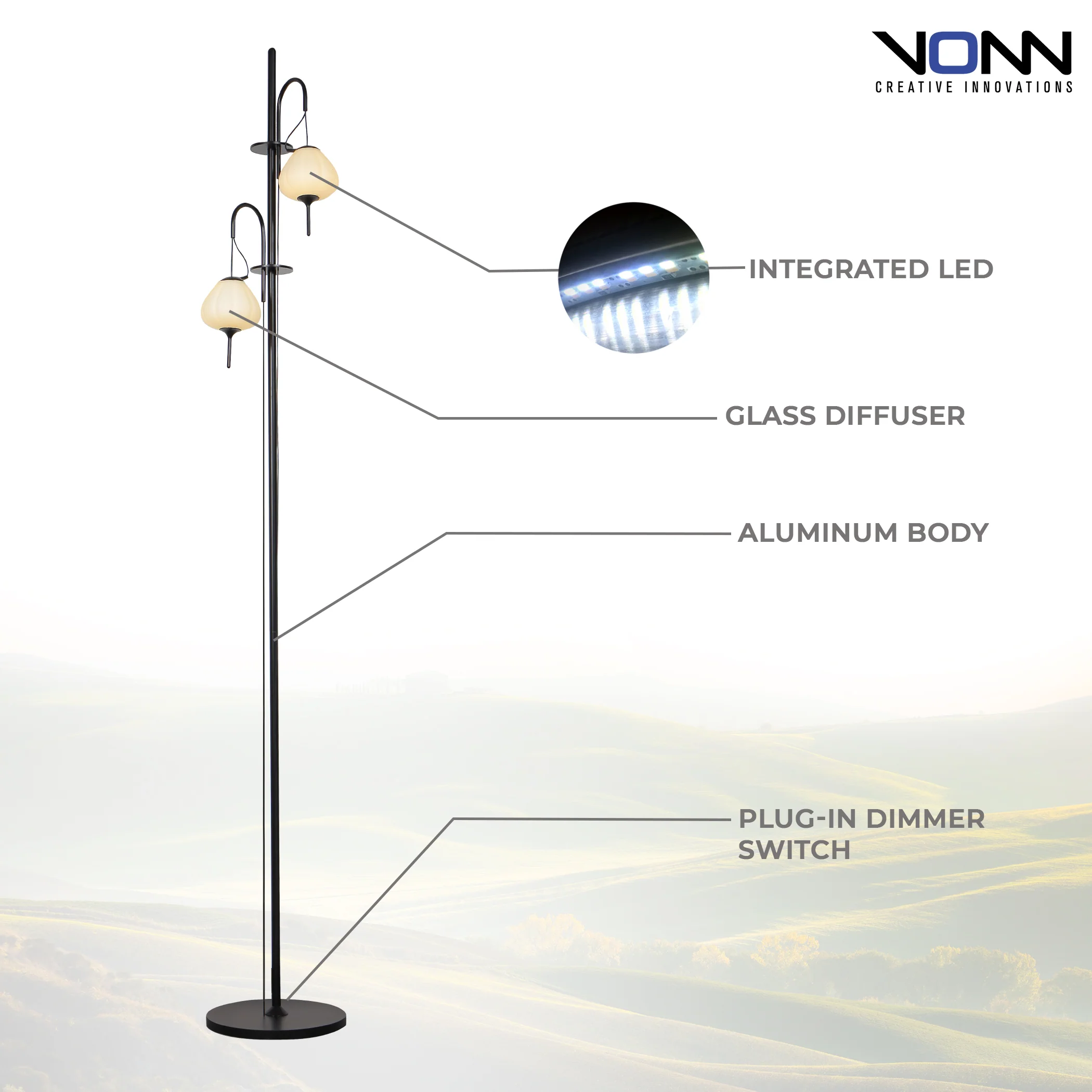VONN Artisan Lecce VAF5222BL 70" Height Integrated LED ETL Certified Floor Lamp with Dimmer Switch - Image 5