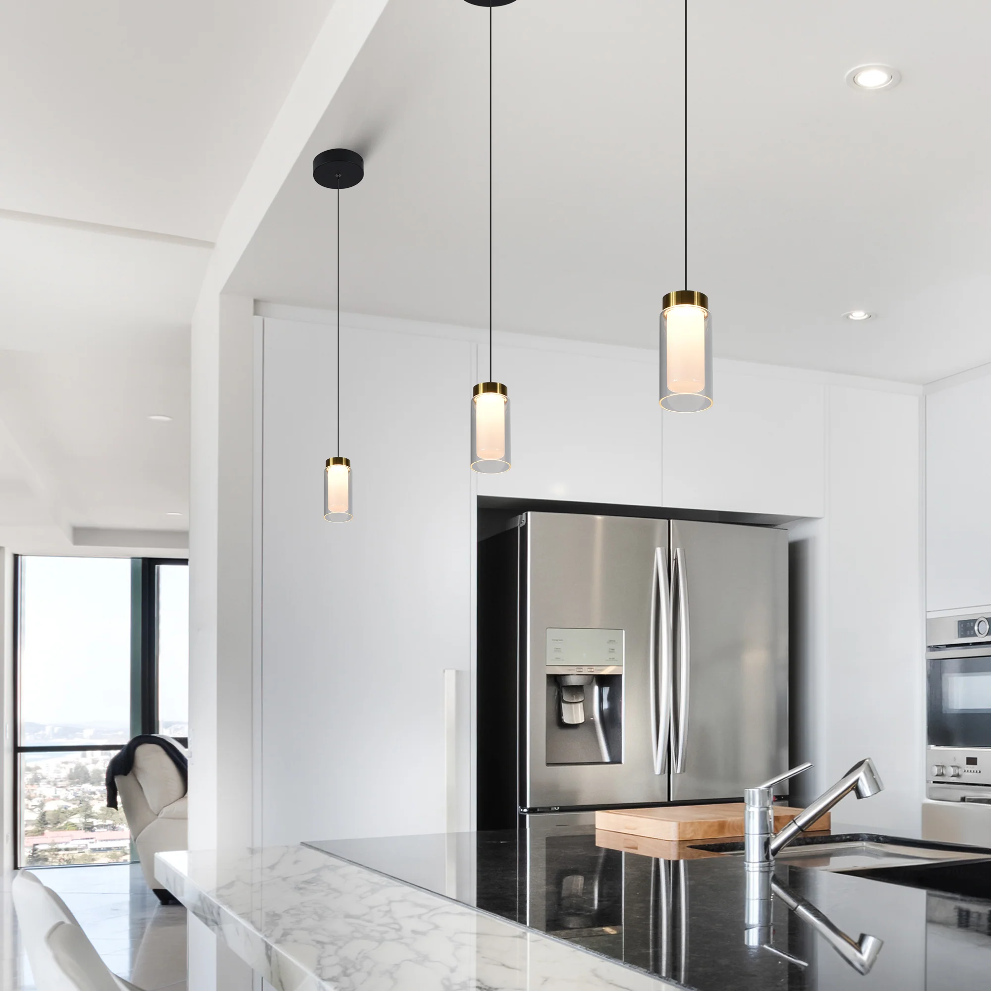 VONN Artisan Genoa VAP2111BL 5" Integrated LED ETL Certified Height Adjustable Pendant with Glass Shade, Black - Image 3