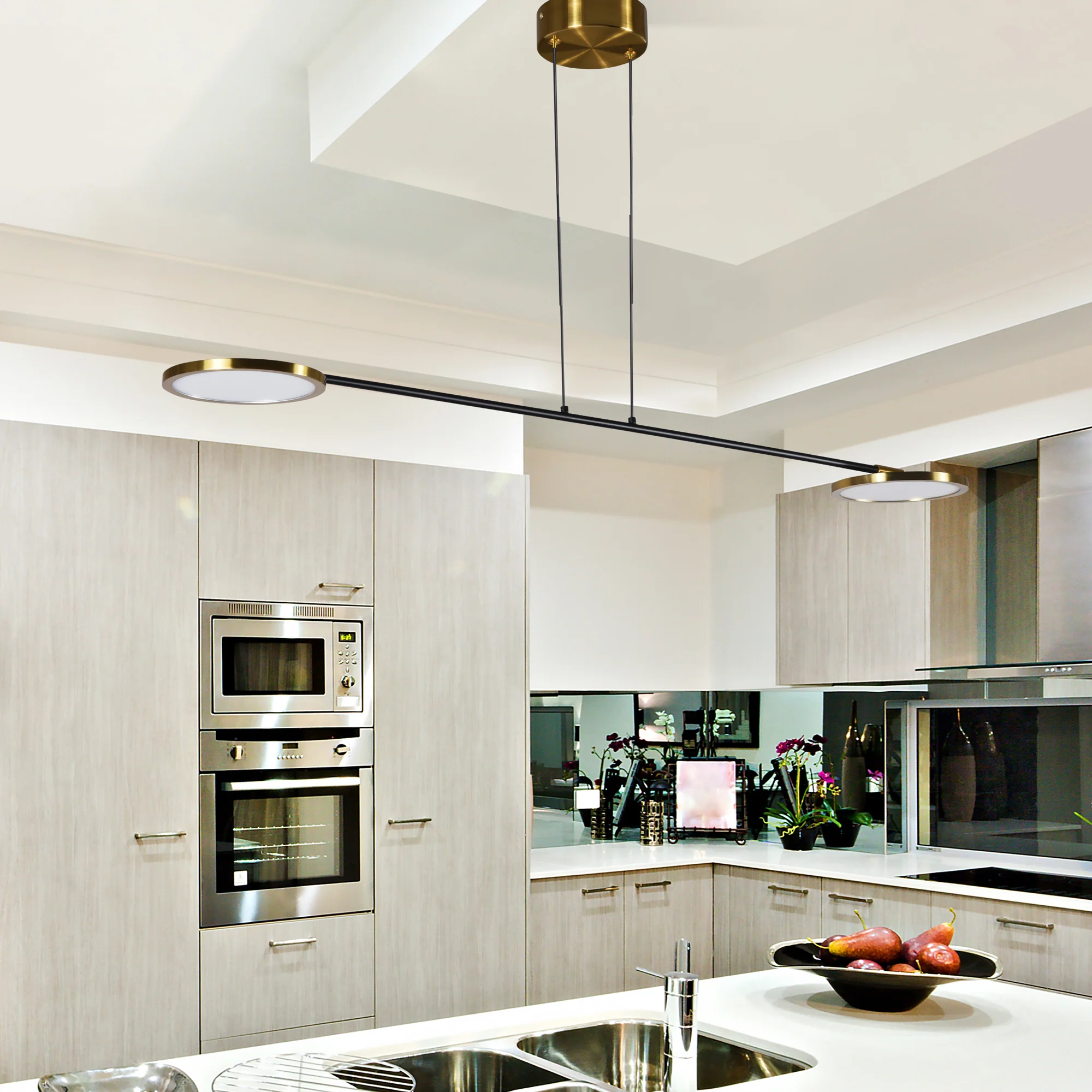 VONN Artisan Torino VAP2192AB 39" Integrated LED ETL Certified Height Adjustable Pendant, Rotating Disks, Antique Brass - Image 4