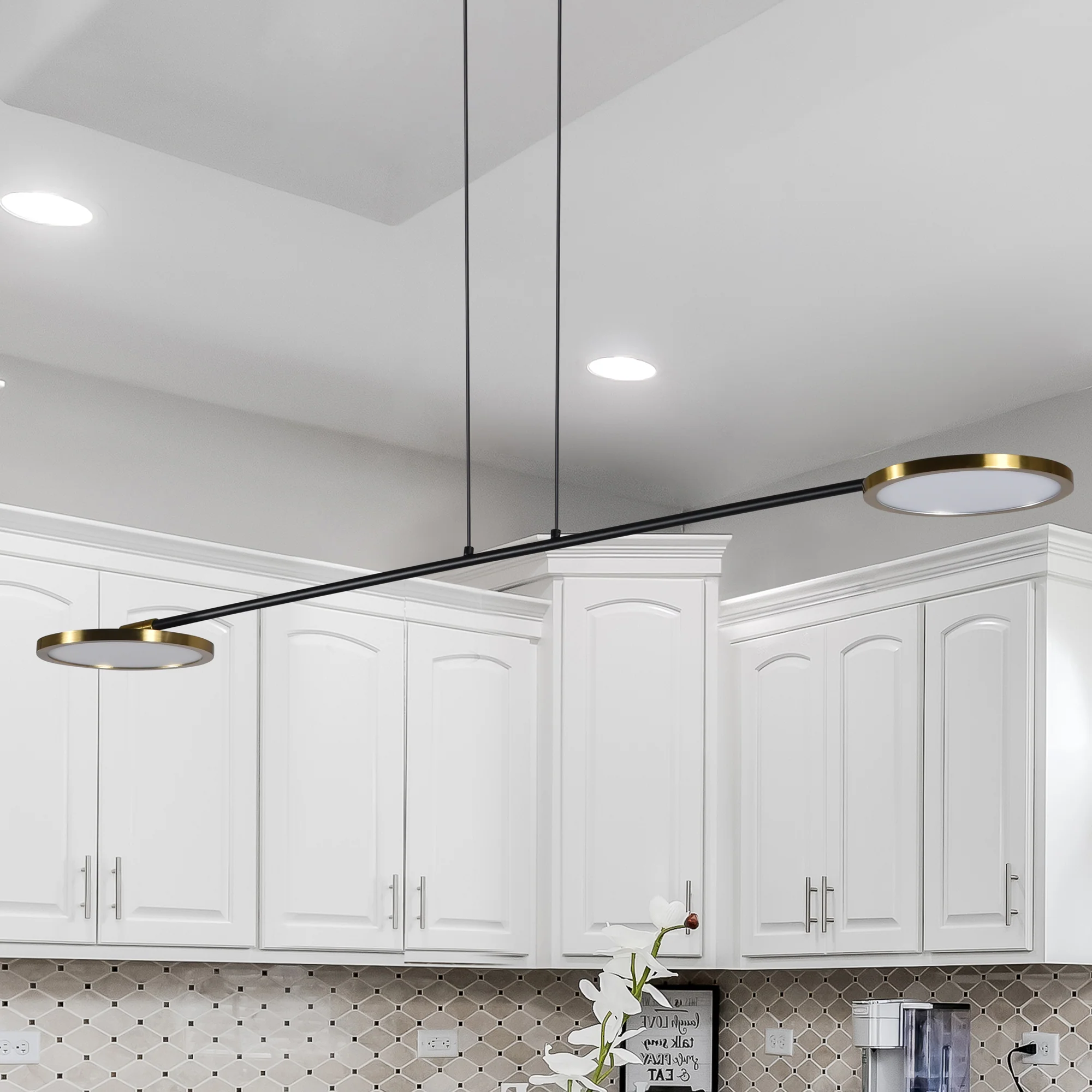 VONN Artisan Torino VAP2192AB 39" Integrated LED ETL Certified Height Adjustable Pendant, Rotating Disks, Antique Brass - Image 5