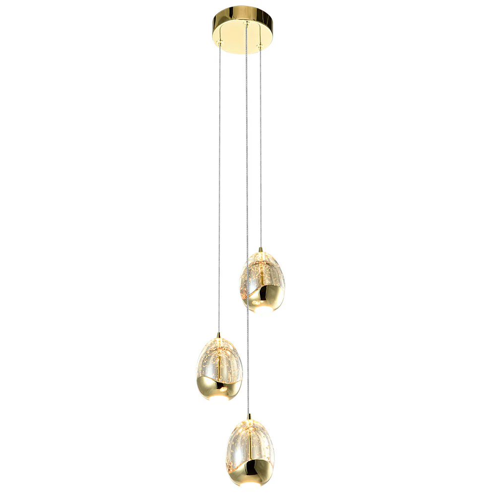 VONN Artisan Venezia VAP2203GL 3-Light Integrated LED ETL Certified Pendant, Height Adjustable Chandelier, Gold - Image 7