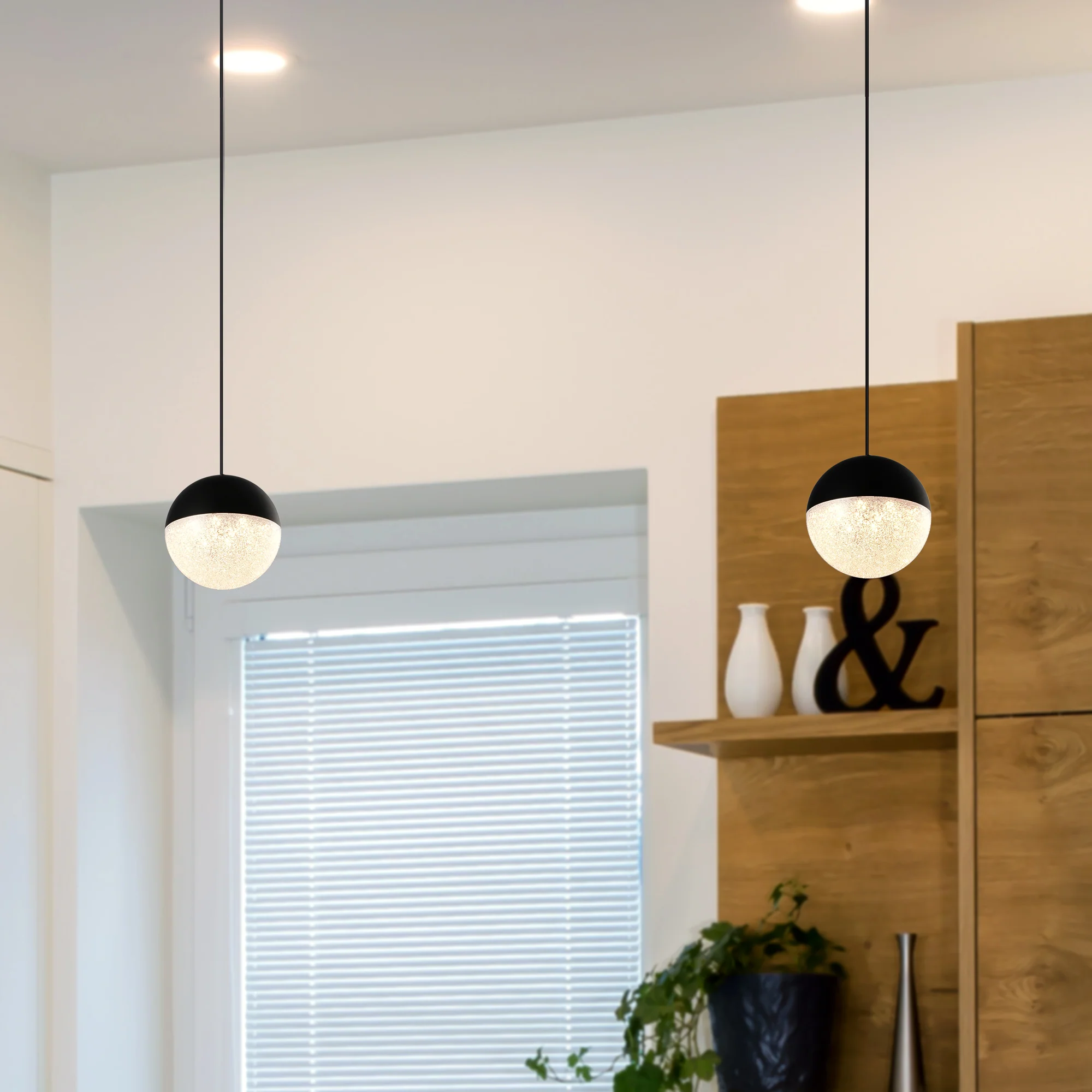 VONN Artisan Ravello VAP2281BL 5" Integrated LED ETL Certified Height Adjustable Pendant w/ Globe Shade, Black - Image 3