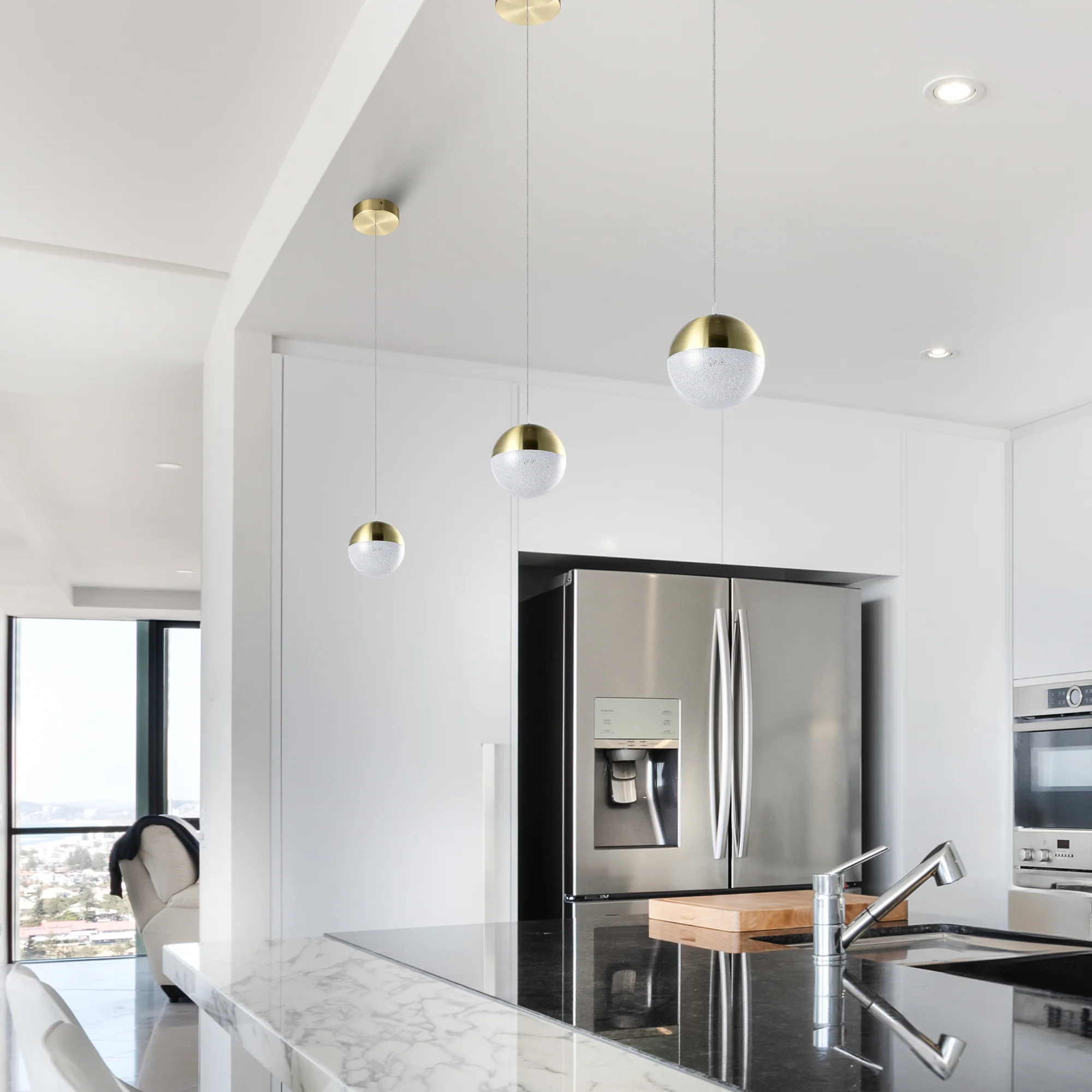VONN Artisan Ravello VAP2281BRS 5" Integrated LED ETL Certified Height Adjustable Pendant w/ Globe Shade, Brass - Image 5