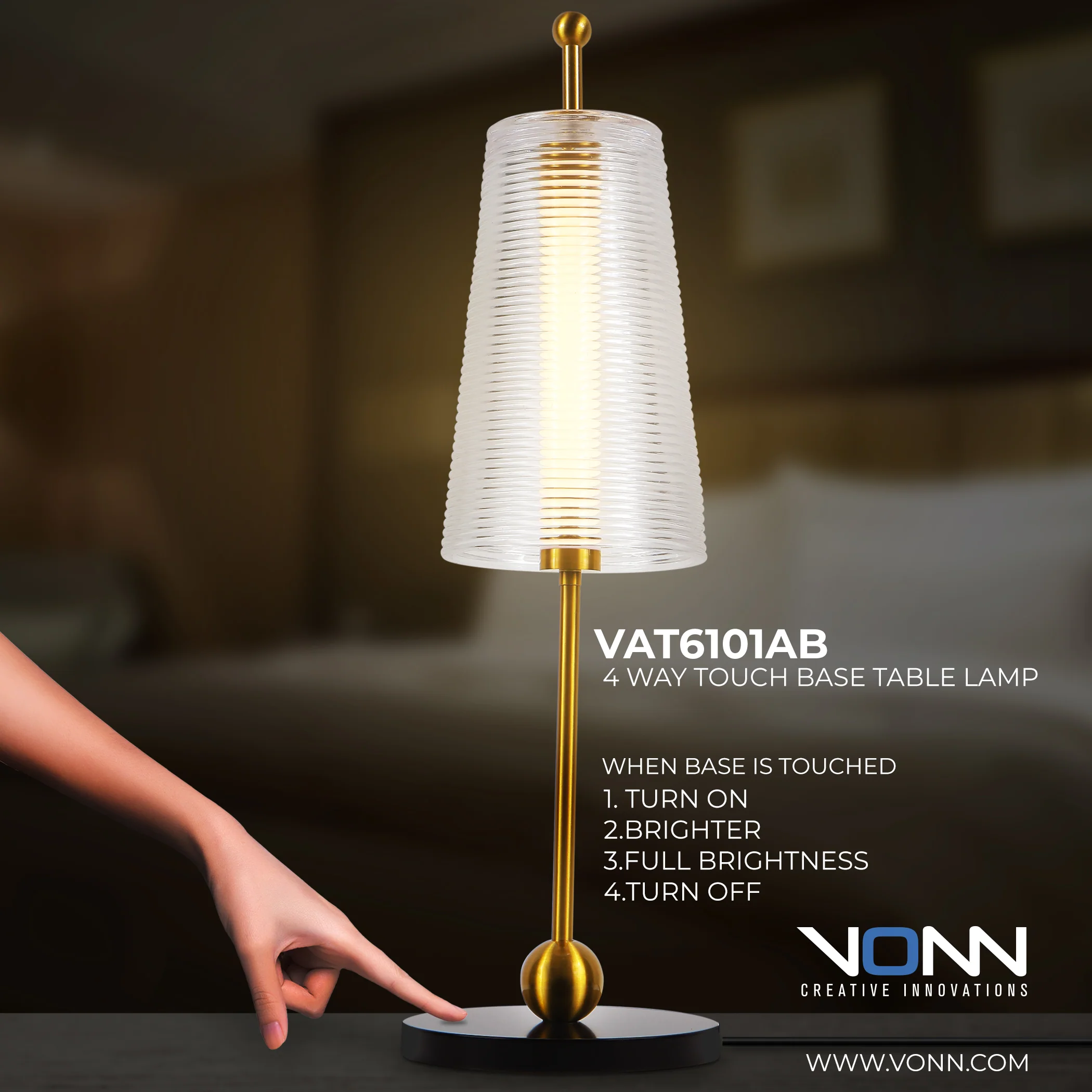 VONN Artisan Toscana VAT6101AB 20" Height Integrated LED ETL Certified Table Lamp with Touch Base Dimming - Image 2