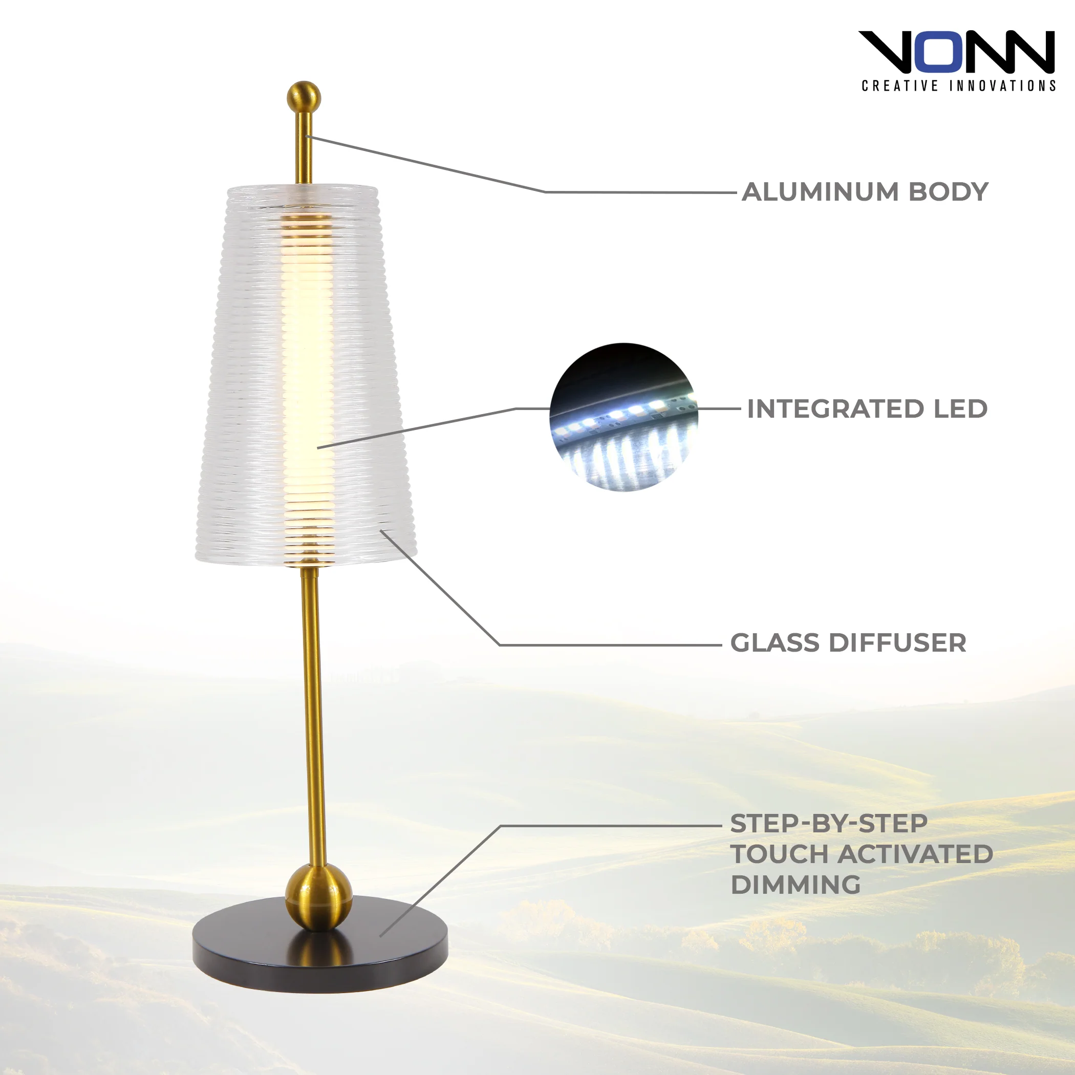 VONN Artisan Toscana VAT6101AB 20" Height Integrated LED ETL Certified Table Lamp with Touch Base Dimming - Image 6