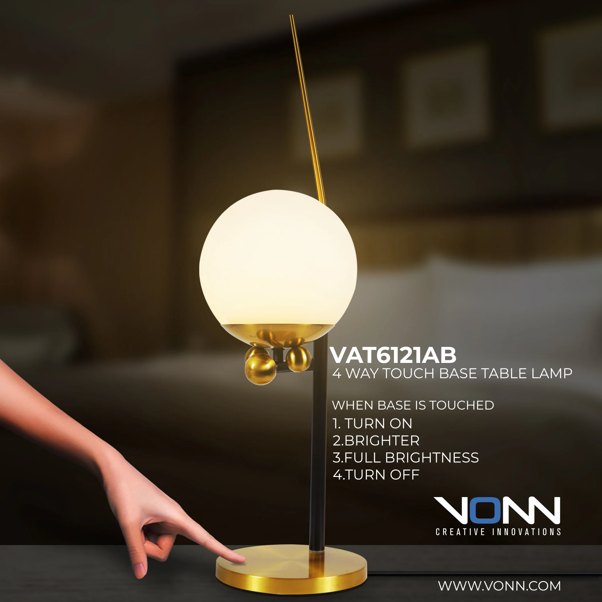 VONN Artisan Chianti VAT6121AB 22" Height Integrated LED ETL Certified Table Lamp with Touch Base Dimming - Image 2