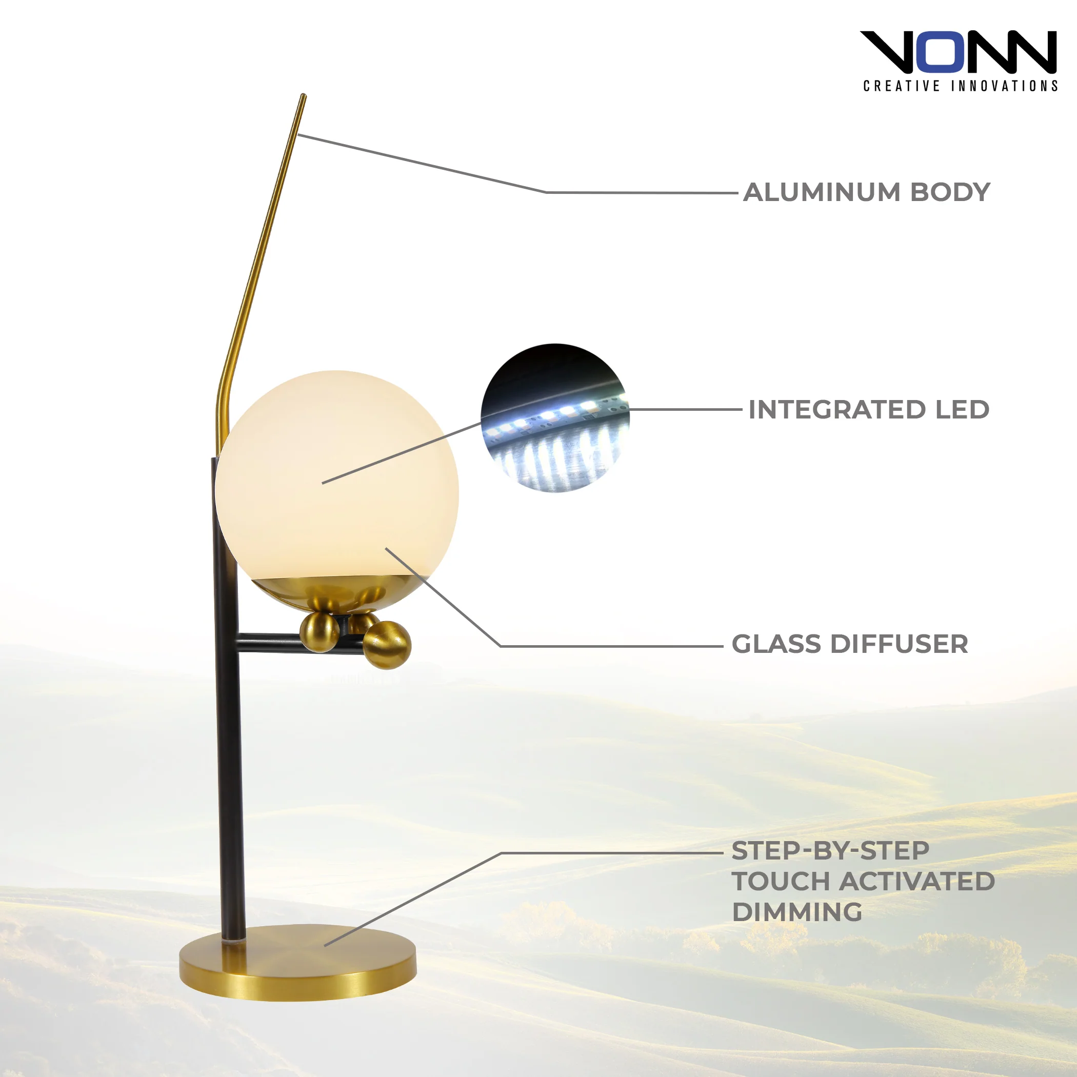 VONN Artisan Chianti VAT6121AB 22" Height Integrated LED ETL Certified Table Lamp with Touch Base Dimming - Image 5