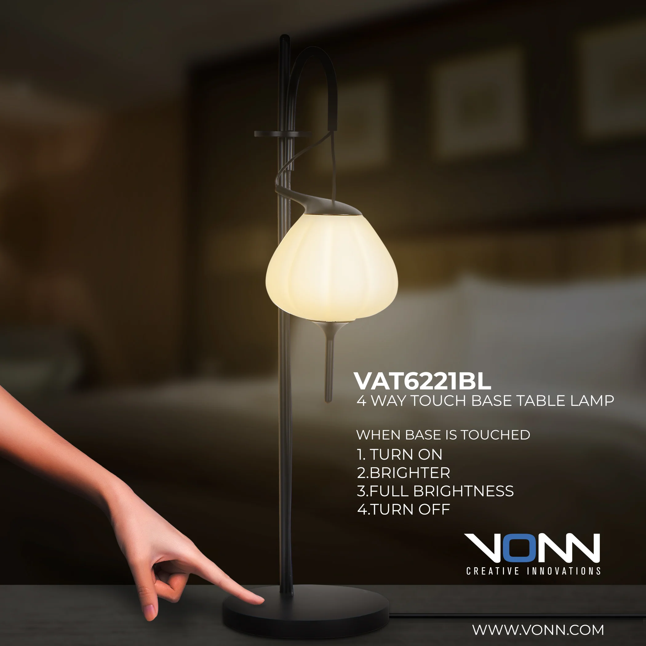 VONN Artisan Lecce VAT6221BL 20" Height Integrated LED ETL Certified Table Lamp with Touch Base Dimming - Image 2