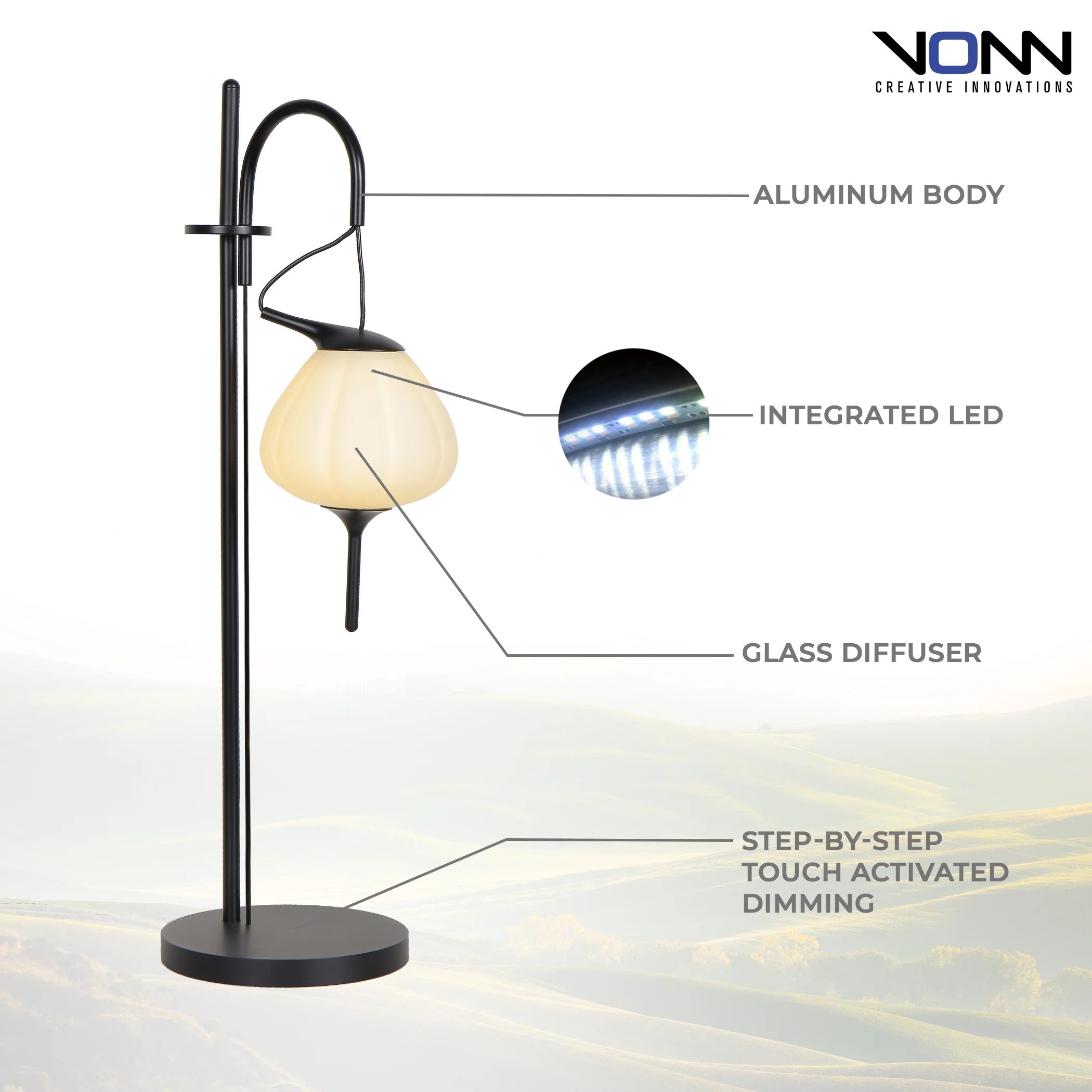 VONN Artisan Lecce VAT6221BL 20" Height Integrated LED ETL Certified Table Lamp with Touch Base Dimming - Image 7