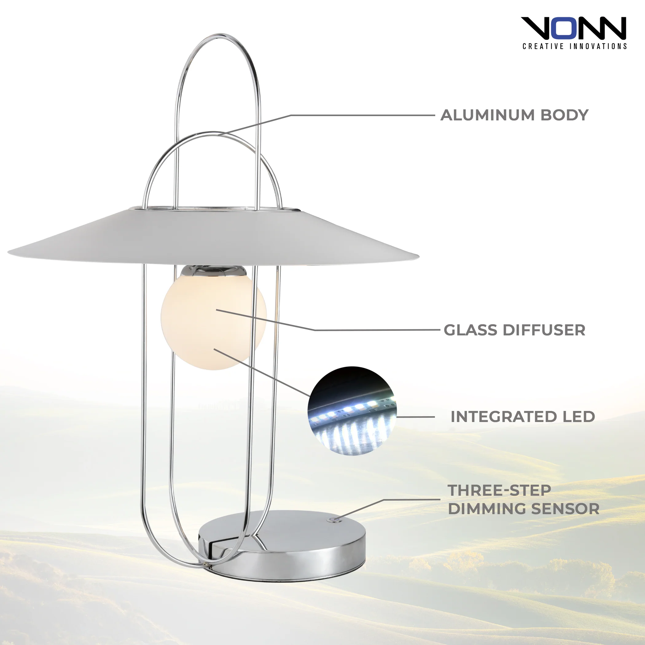 VONN Artisan Lyra VAT6271CH 24" Height Integrated LED ETL Certified Table Lamp with Touch Sensor Dimming - Image 2