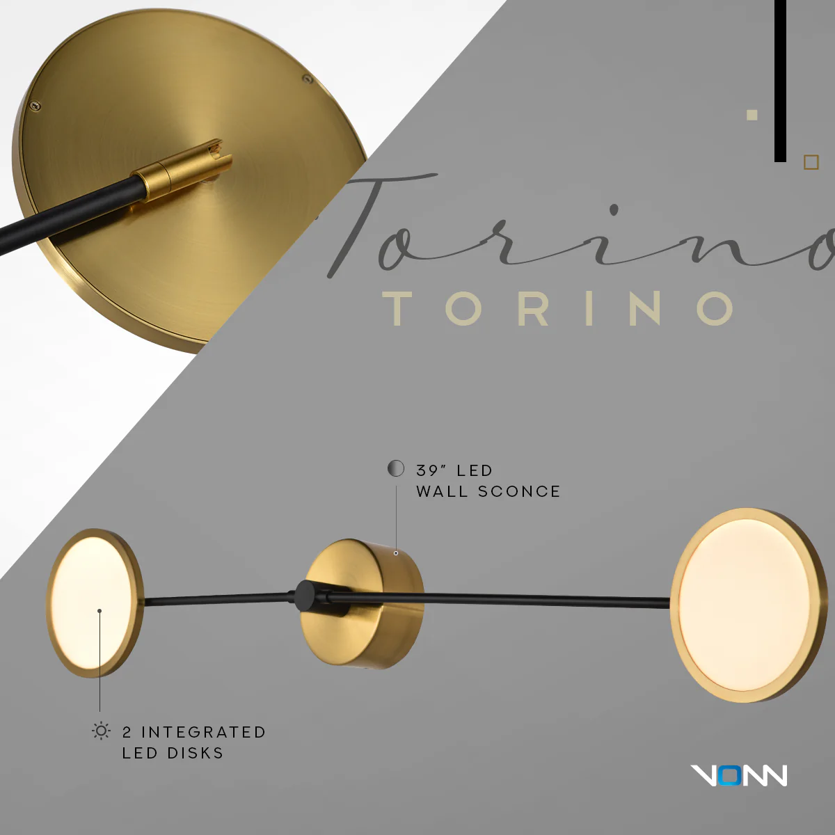 VONN Artisan Torino VAW1192AB 39" Integrated LED ETL Certified Wall Sconce, Rotating LED Circular Disks, Antique Brass - Image 2