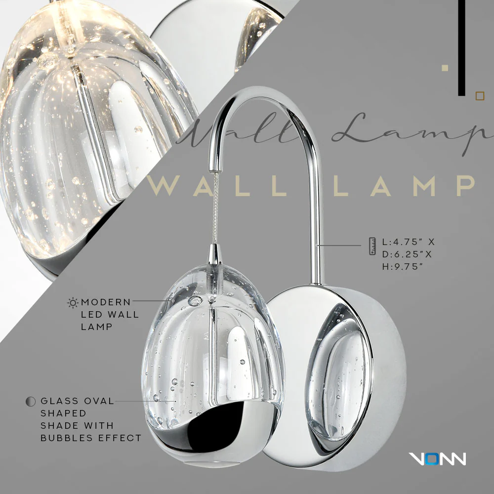 VONN Artisan Venezia VAW1201CH 5" Integrated LED ETL Certified Wall Sconce Light with Clear Glass Shade, Chrome - Image 5