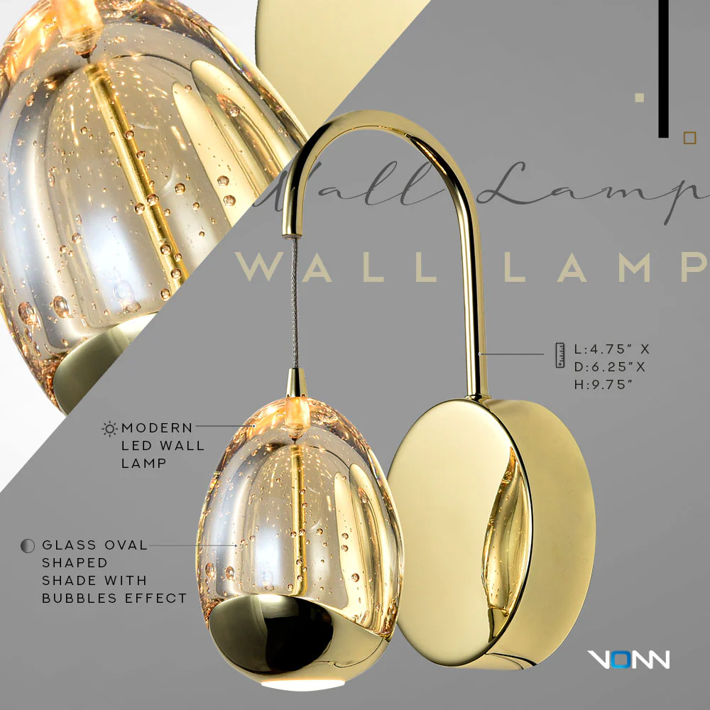 VONN Artisan Venezia VAW1201GL 5" Integrated LED ETL Certified Wall Sconce Light with Glass Shade, Gold - Image 5