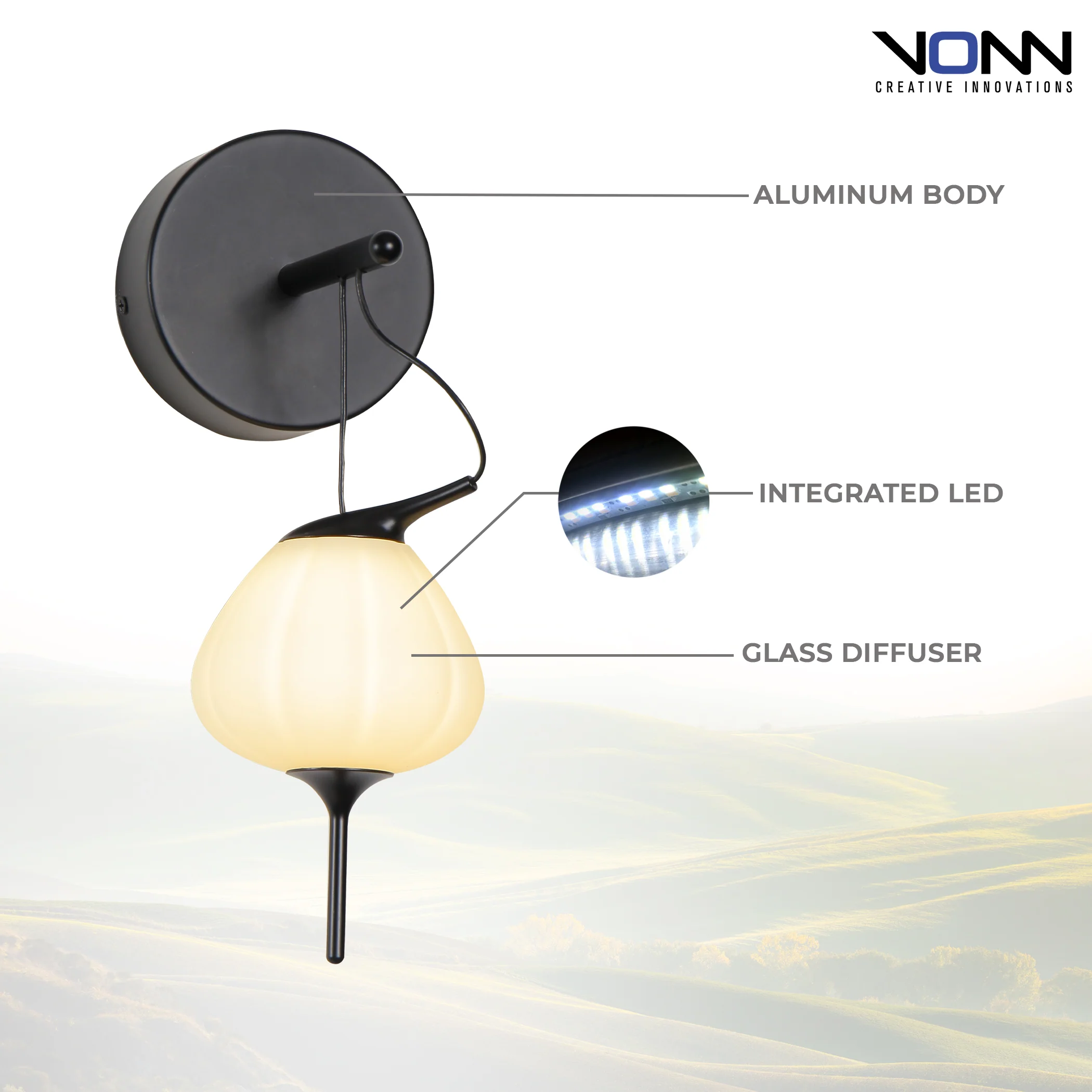 VONN Artisan Lecce VAW1221BL 13" Integrated LED ETL Certified Wall Sconce Light with Glass Shade in Black - Image 6