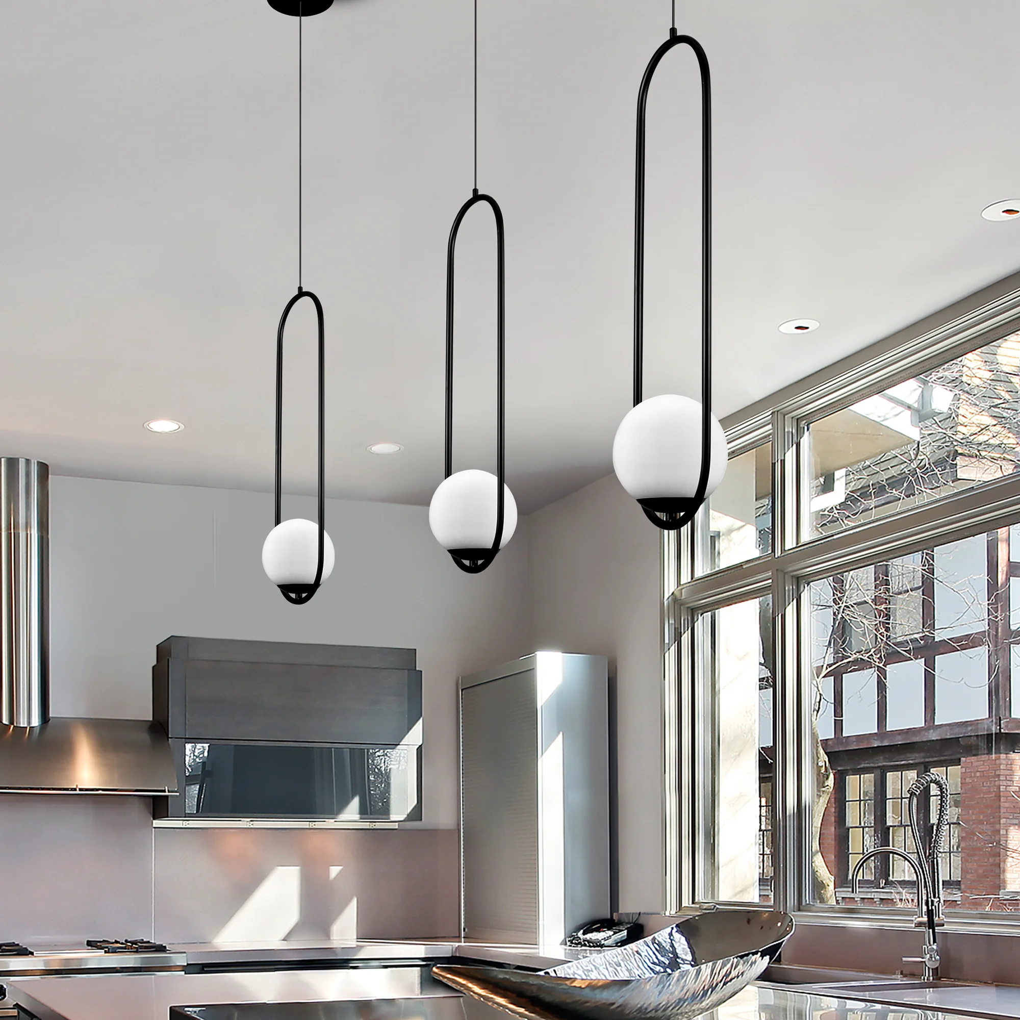 VONN Capri VCP2105BL 7" Integrated LED ETL Certified Height Adjustable Pendant with Glass Shade in Black - Image 4