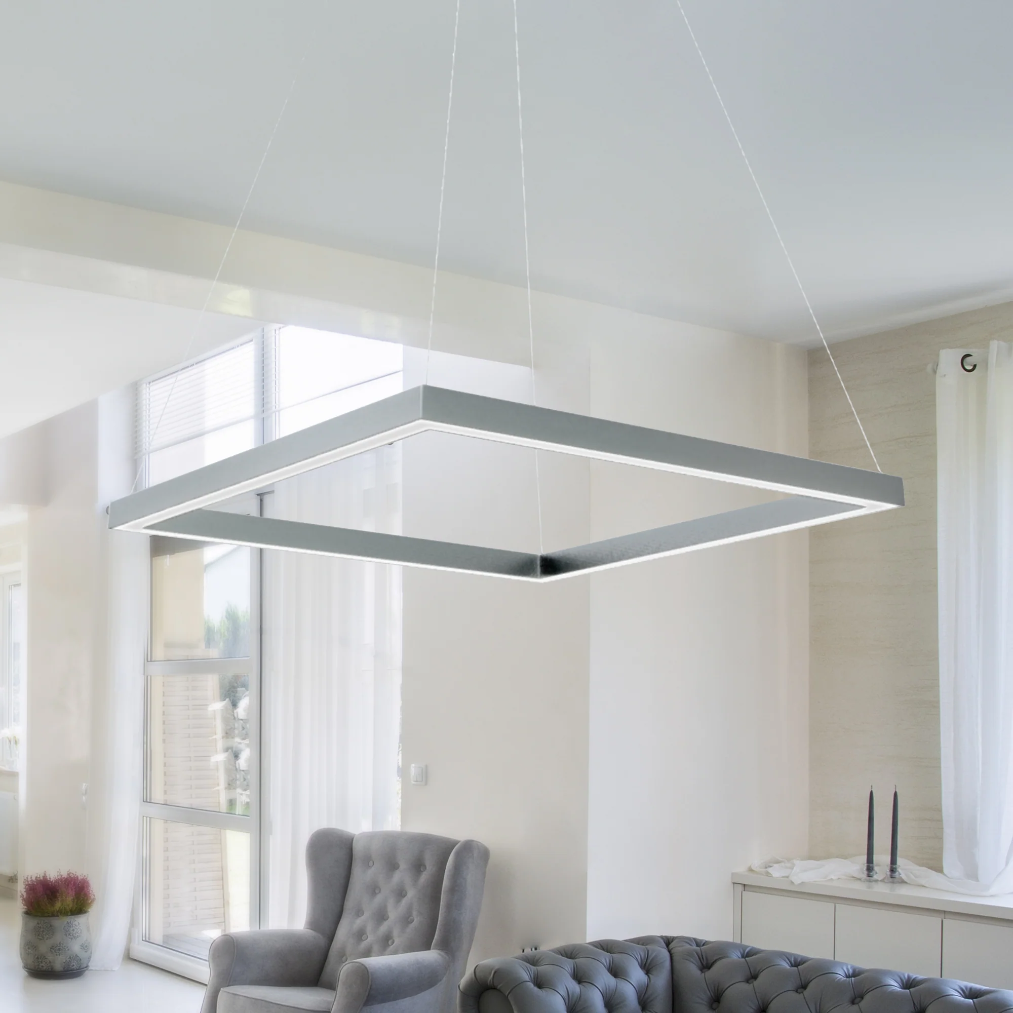 VONN Atria VMC31620AL 20" Integrated LED ETL Certified Square Chandelier Pendant, Height Adjustable Chandelier in Silver - Image 5