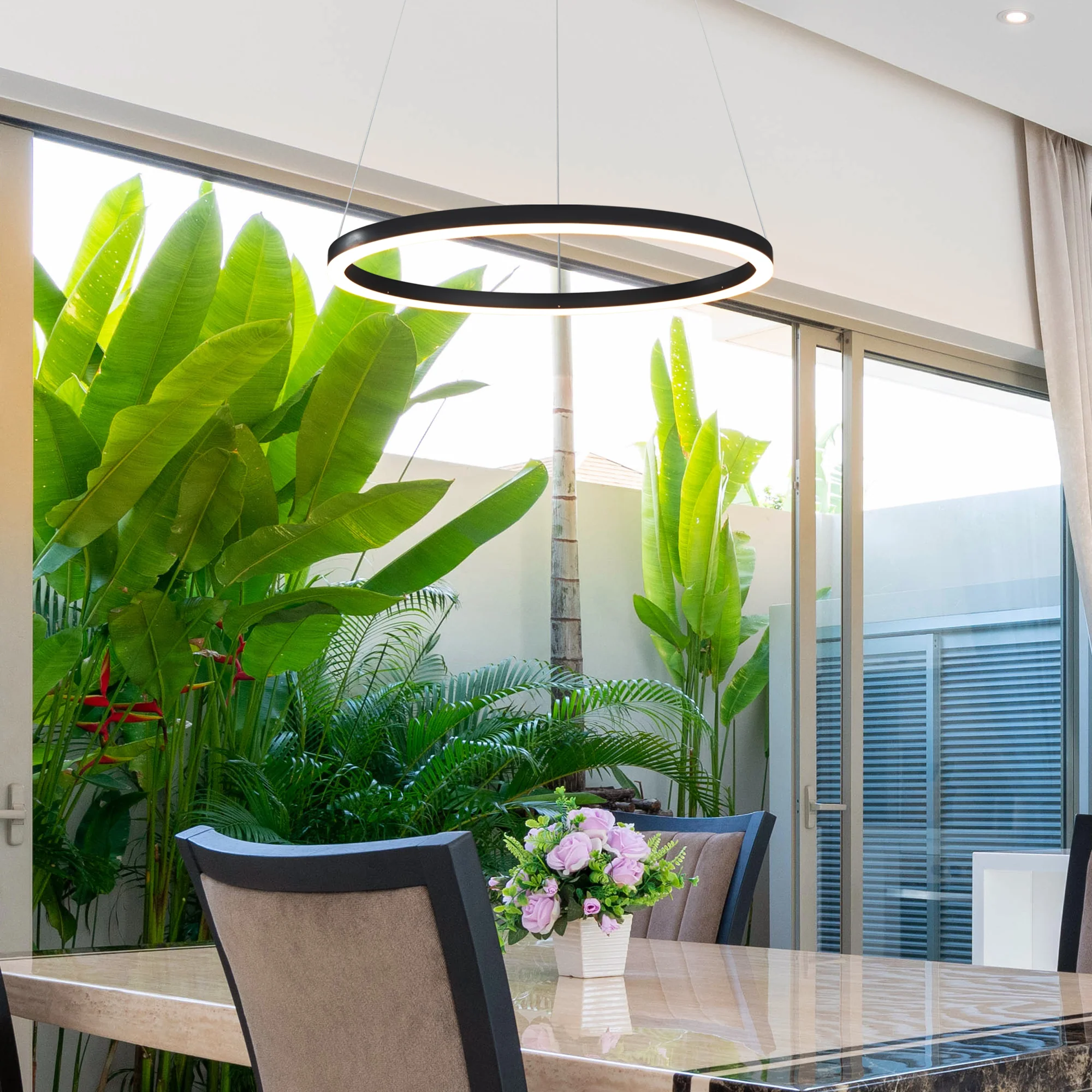 VONN Tania VMC31640BL 24" Integrated LED ETL Certified Pendant Height Adjustable Ring Chandelier in Black - Image 7