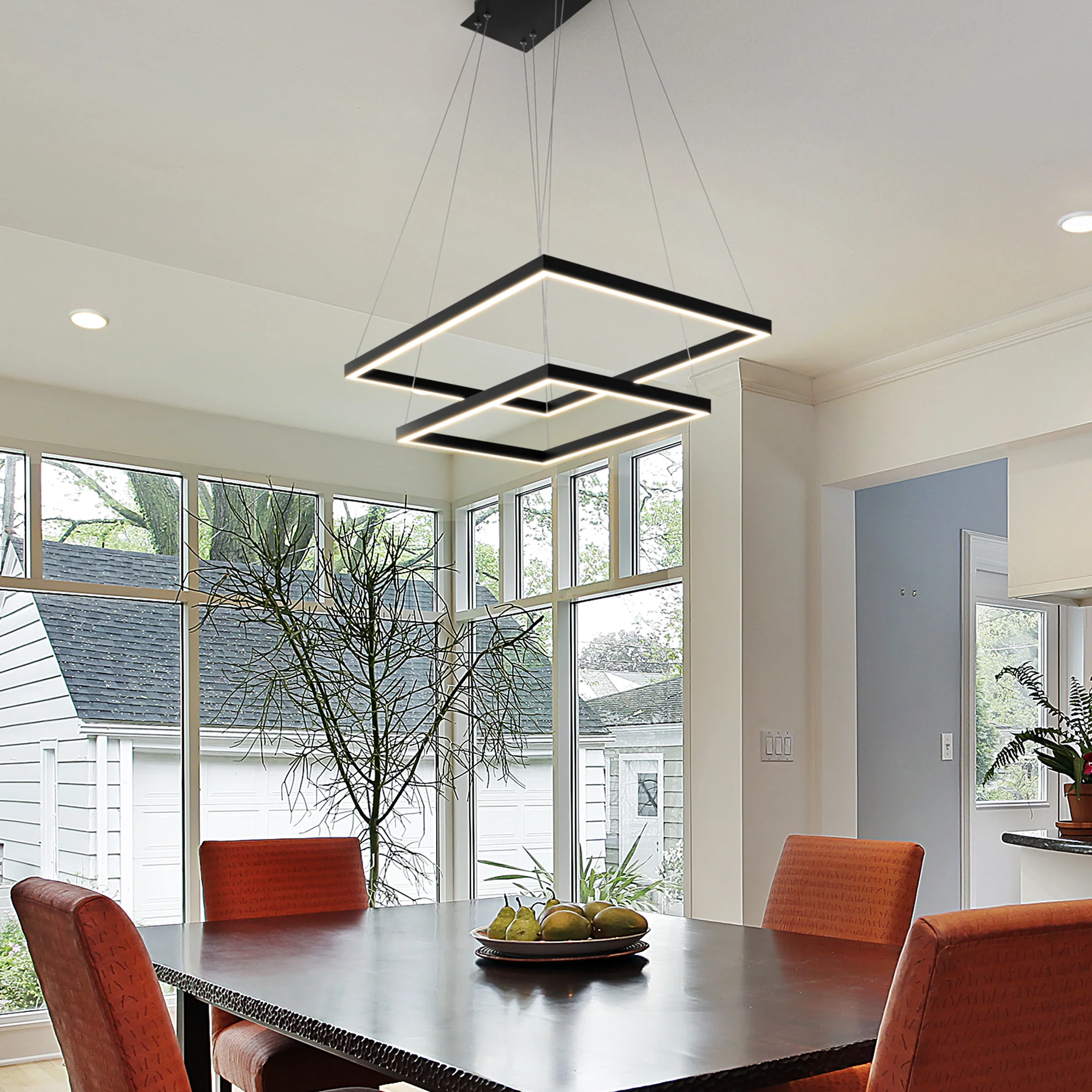 VONN Atria Duo VMC31710BL 29" Integrated LED ETL Certified Square Chandelier Height Adjustable Pendant in Black - Image 3