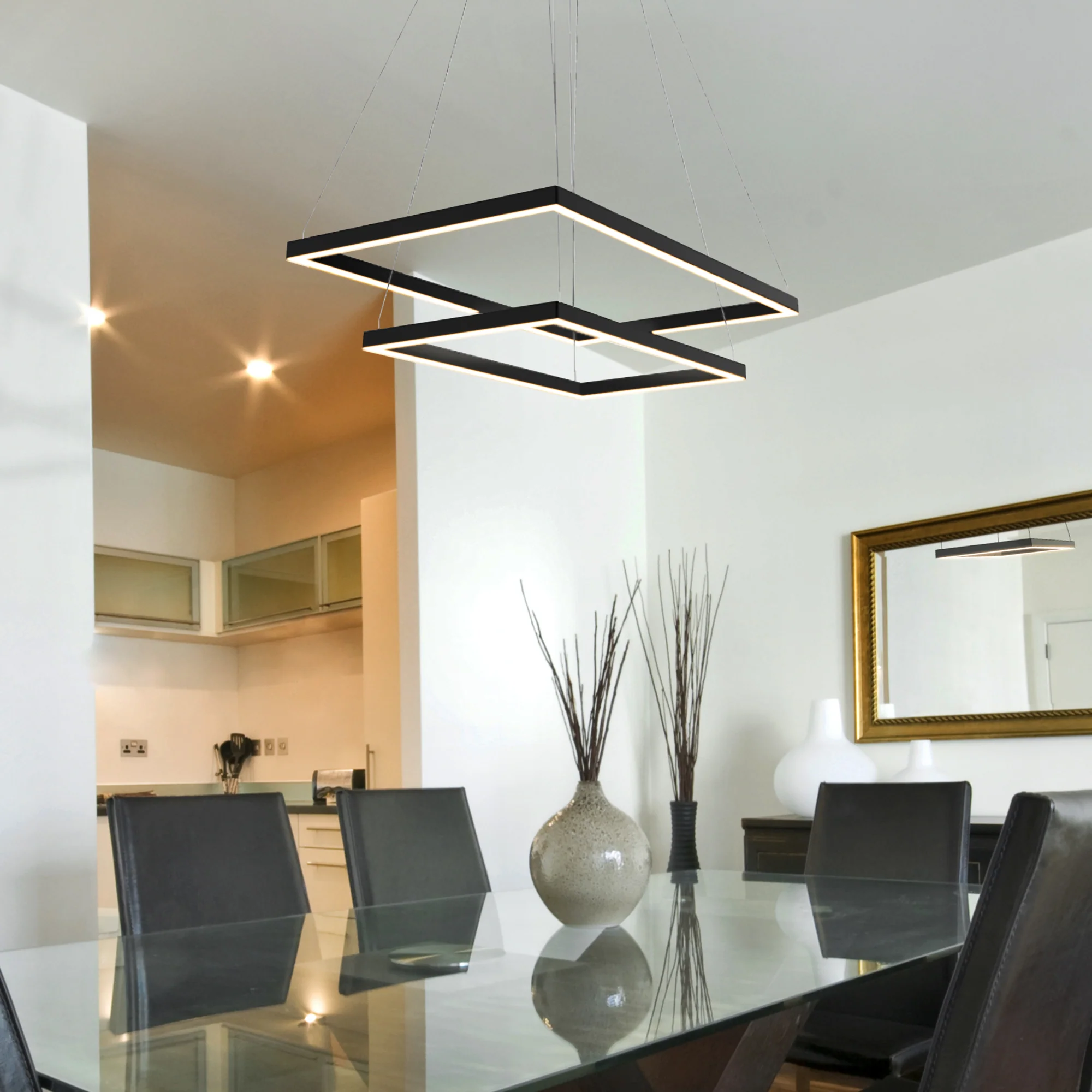 VONN Atria Duo VMC31710BL 29" Integrated LED ETL Certified Square Chandelier Height Adjustable Pendant in Black - Image 4