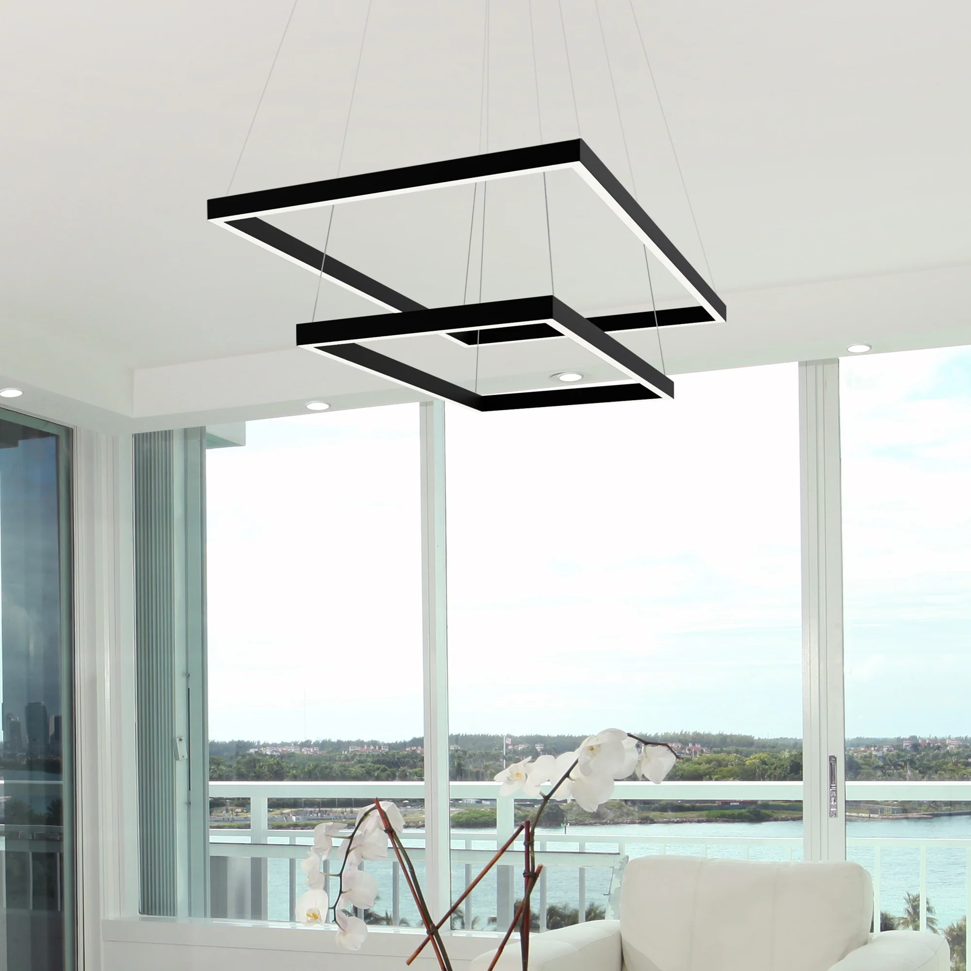VONN Atria Duo VMC31710BL 29" Integrated LED ETL Certified Square Chandelier Height Adjustable Pendant in Black - Image 5