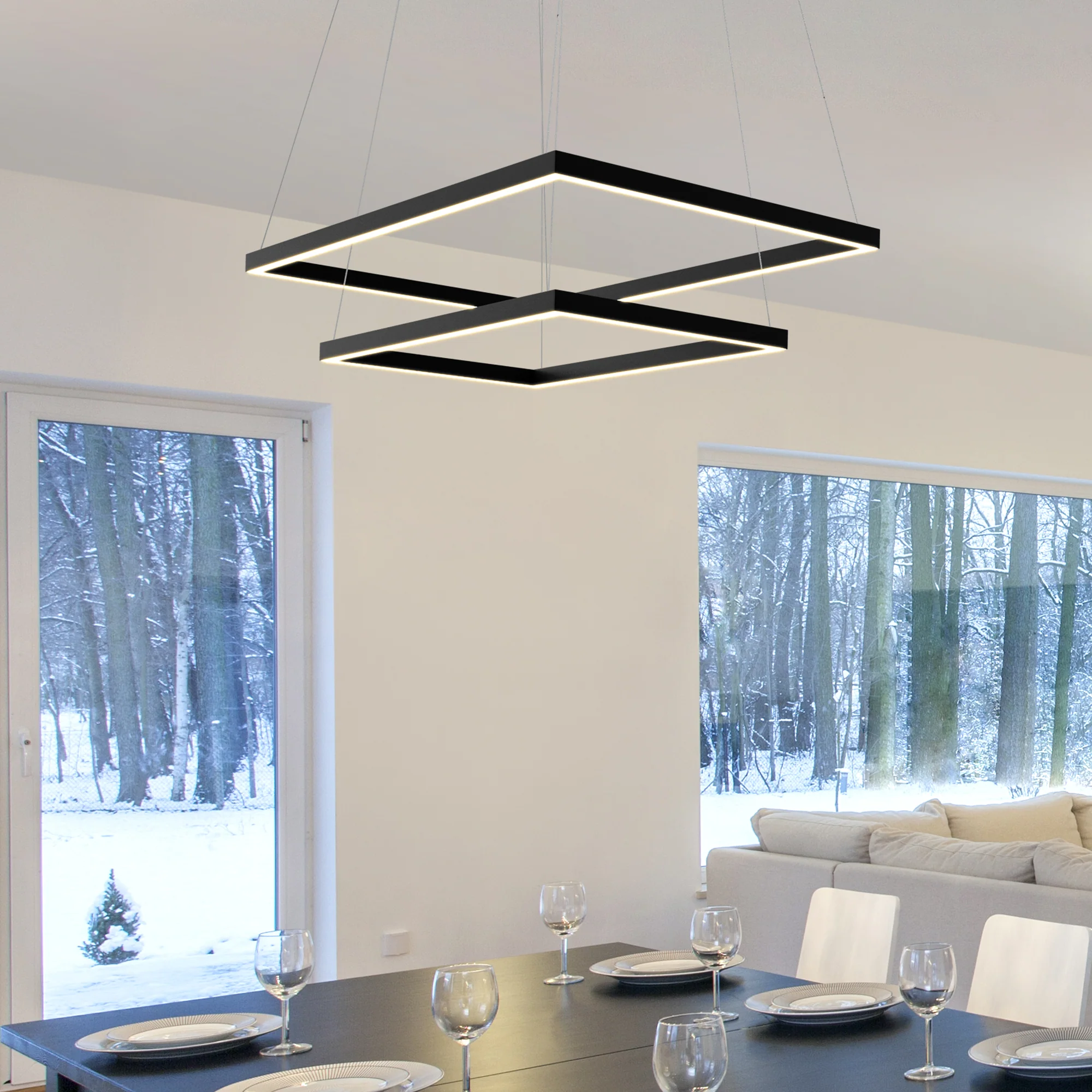 VONN Atria Duo VMC31710BL 29" Integrated LED ETL Certified Square Chandelier Height Adjustable Pendant in Black - Image 6