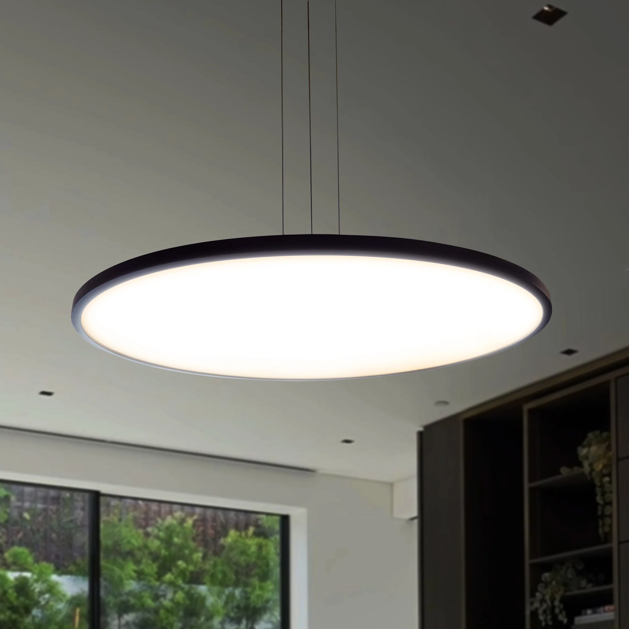 VONN Salm VMC31840BL 24" Integrated LED ETL Certified Pendant Light Height Adjustable Disc Chandelier, Black