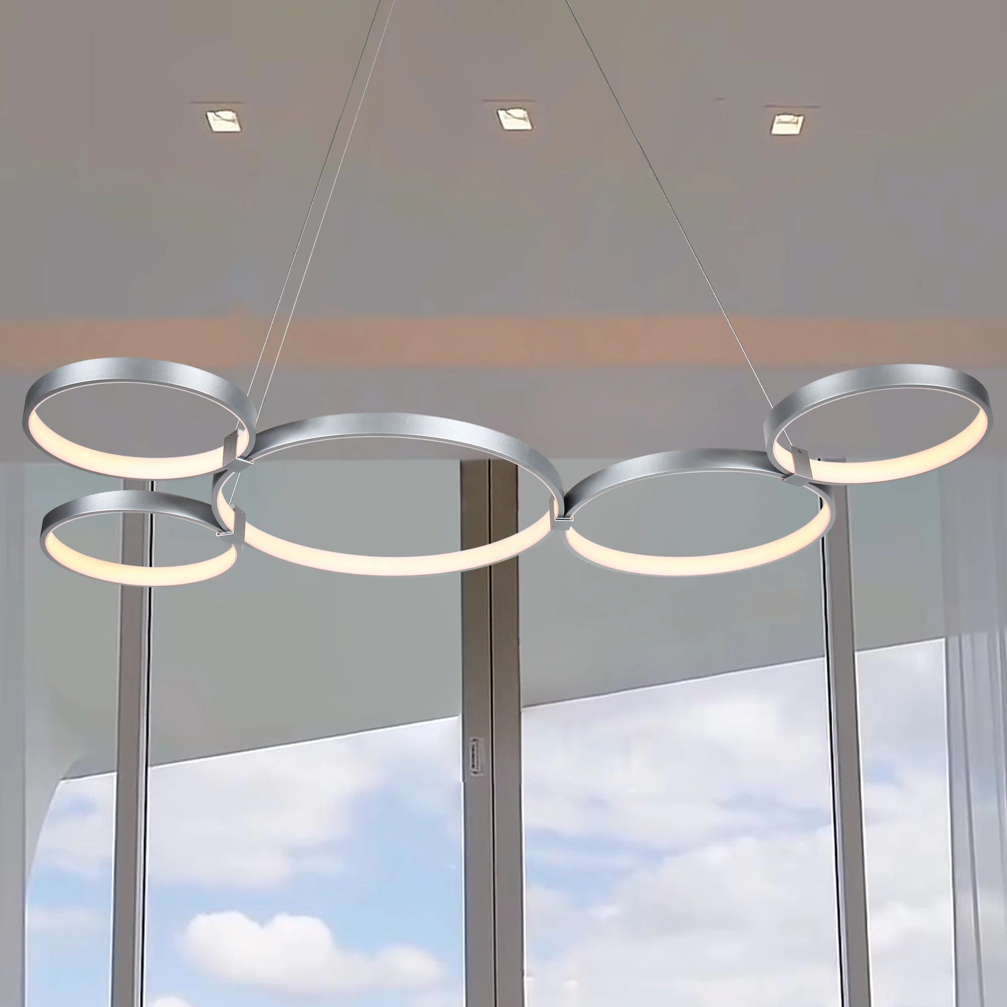 VONN Capella VMC32410AL 50" Integrated LED ETL Certified Chandelier Height Adjustable Ring Pendant in Silver - Image 5