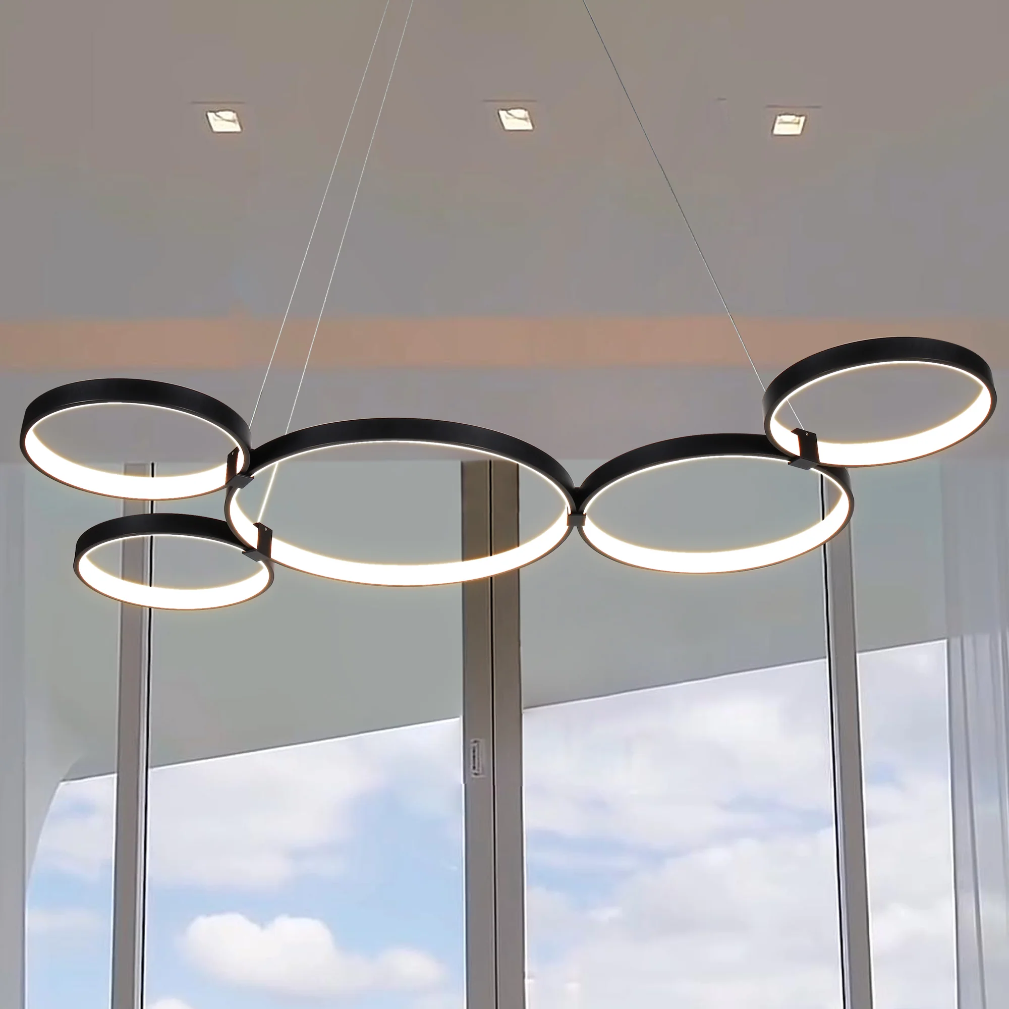 VONN Capella VMC32410BL 50" Integrated LED ETL Certified Chandelier Height Adjustable Ring Pendant in Black - Image 3