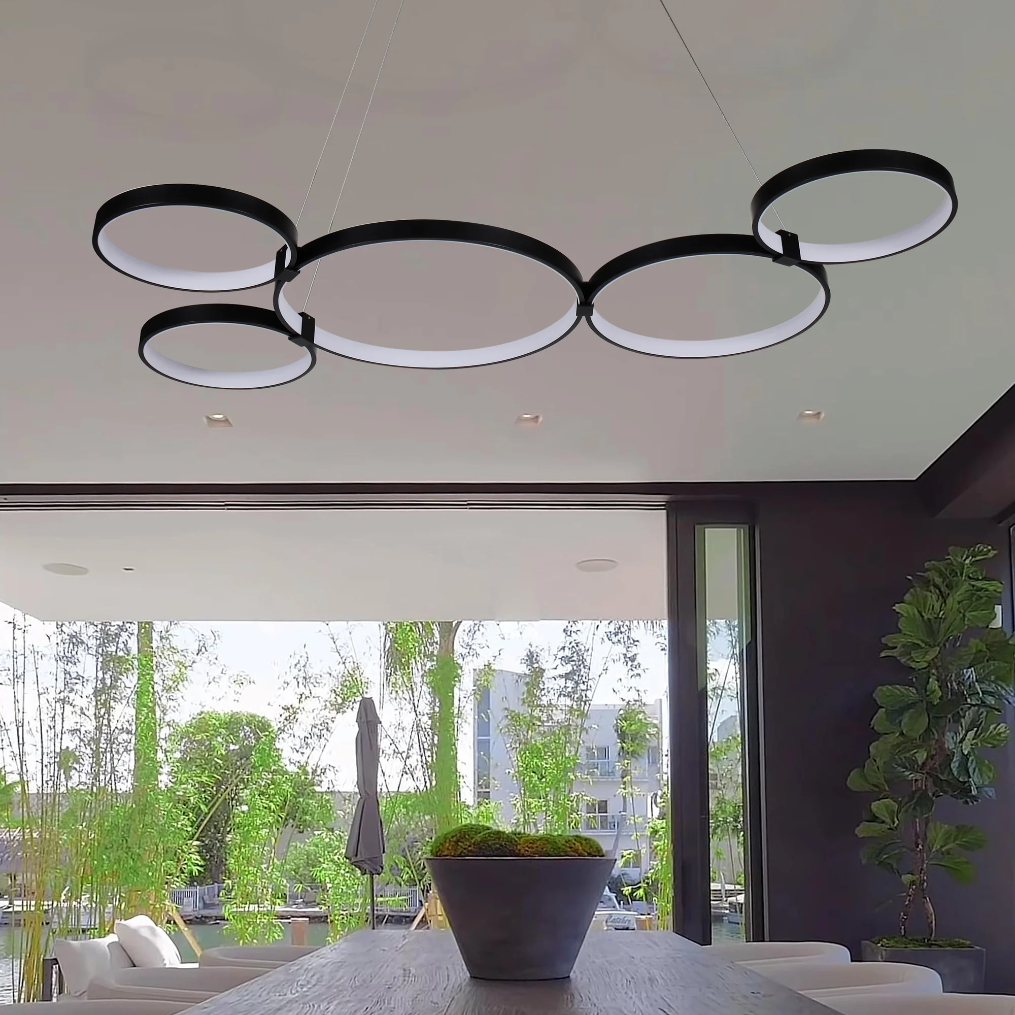 VONN Capella VMC32410BL 50" Integrated LED ETL Certified Chandelier Height Adjustable Ring Pendant in Black - Image 5