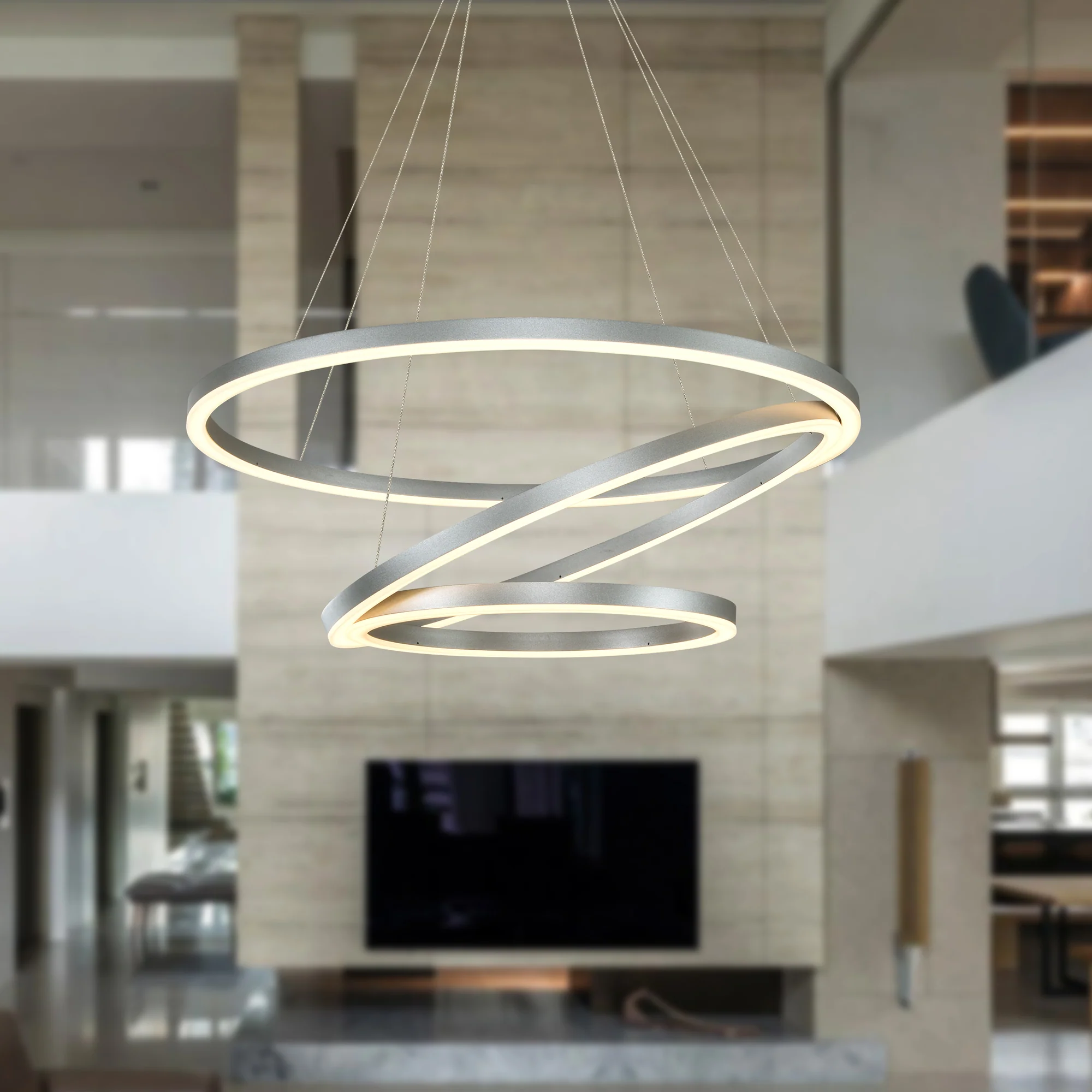 VONN Tania Trio VMC32500AL 32" Integrated LED ETL Certified Ring Chandelier Height Adjustable Silver Pendant - Image 3