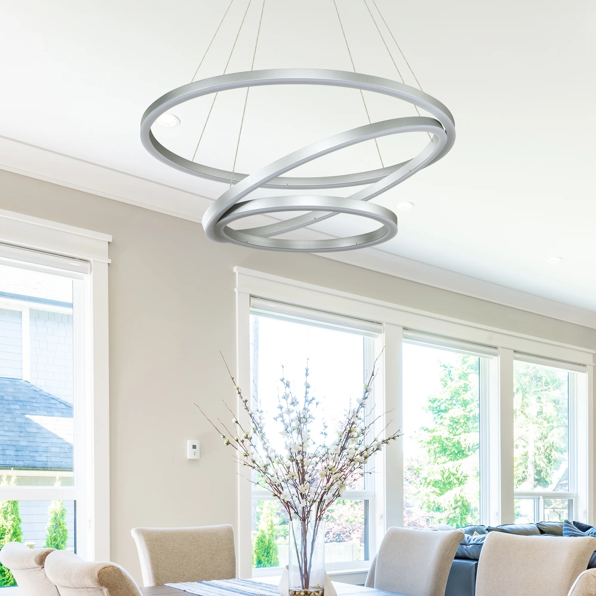 VONN Tania Trio VMC32500AL 32" Integrated LED ETL Certified Ring Chandelier Height Adjustable Silver Pendant - Image 5