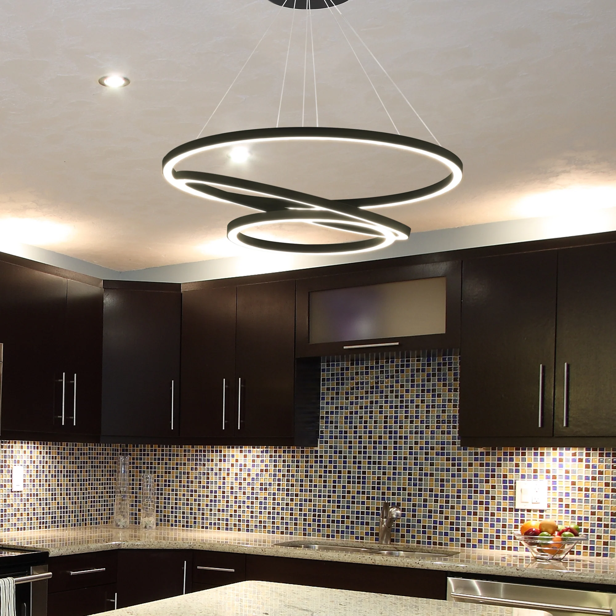 VONN Tania Trio VMC32500BL 32" Integrated LED ETL Certified Ring Chandelier Height Adjustable Black Pendant - Image 3