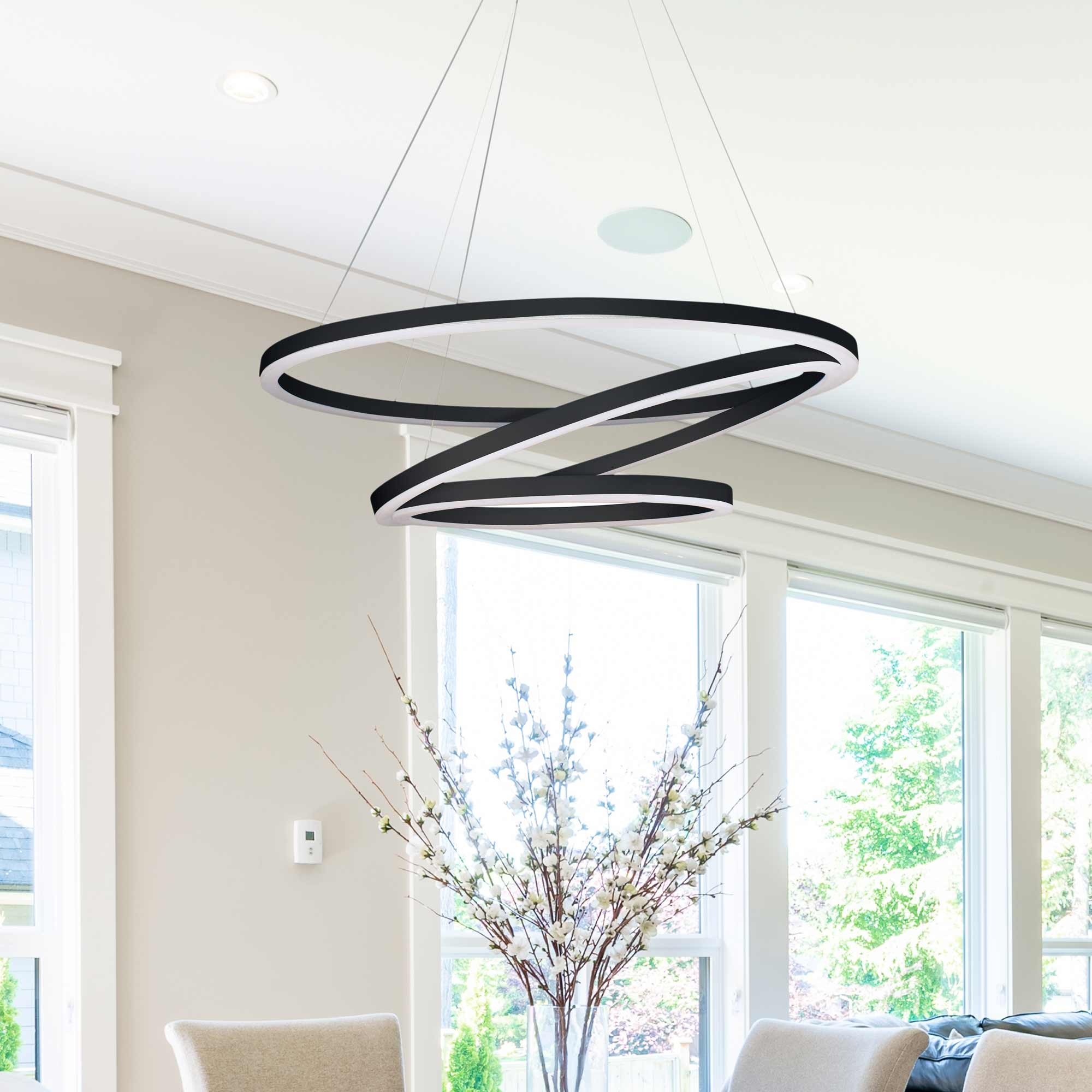 VONN Tania Trio VMC32500BL 32" Integrated LED ETL Certified Ring Chandelier Height Adjustable Black Pendant - Image 4