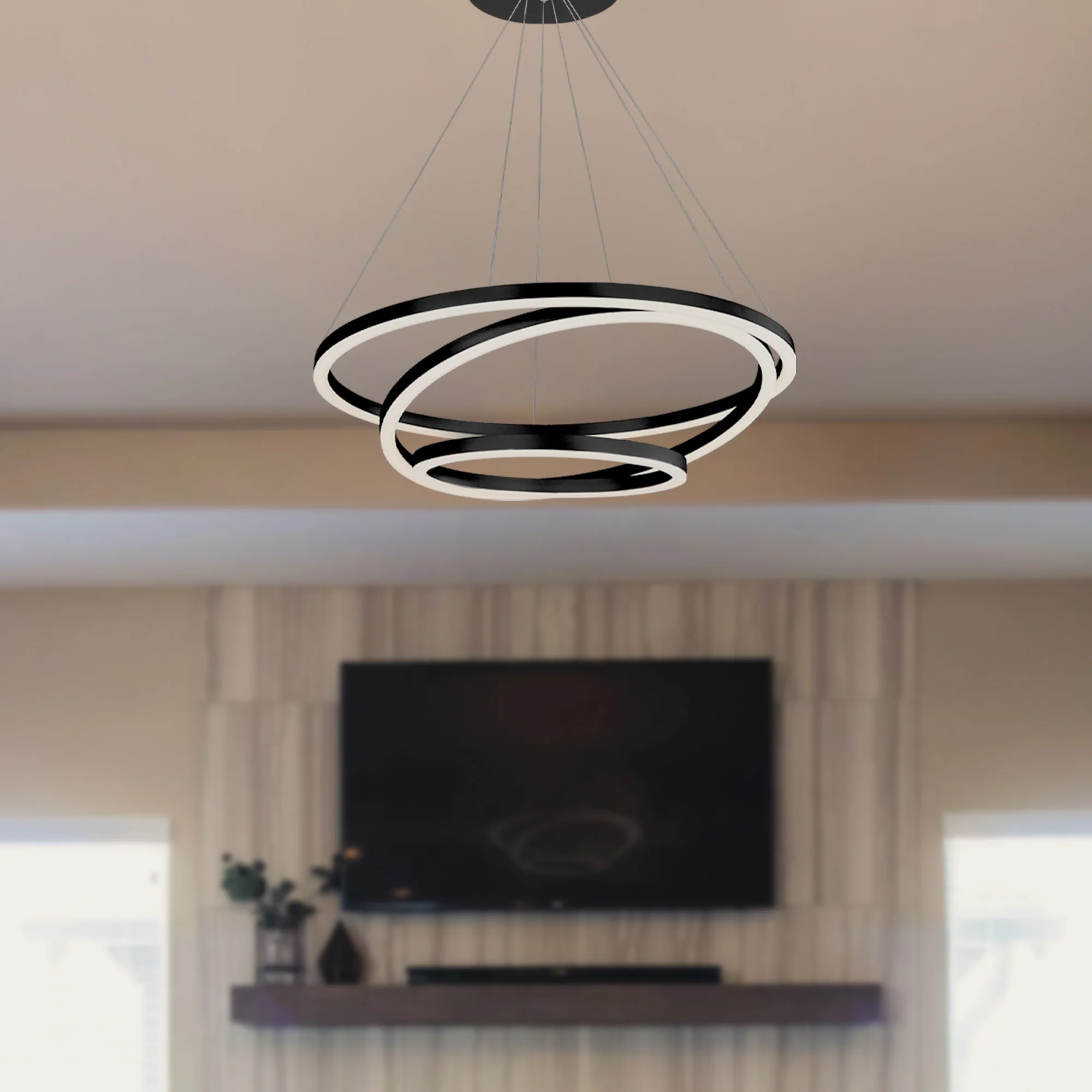 VONN Tania Trio VMC32500BL 32" Integrated LED ETL Certified Ring Chandelier Height Adjustable Black Pendant - Image 5