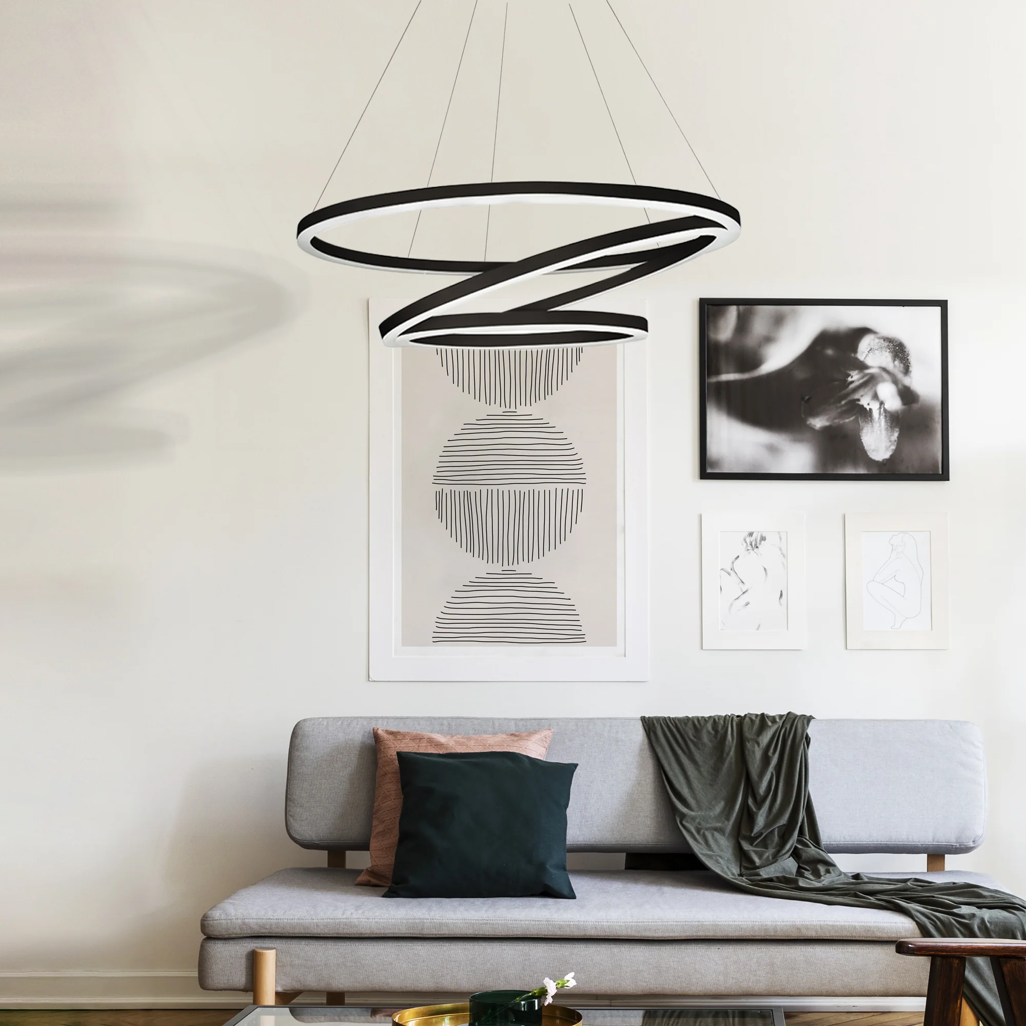 VONN Tania Trio VMC32500BL 32" Integrated LED ETL Certified Ring Chandelier Height Adjustable Black Pendant - Image 6