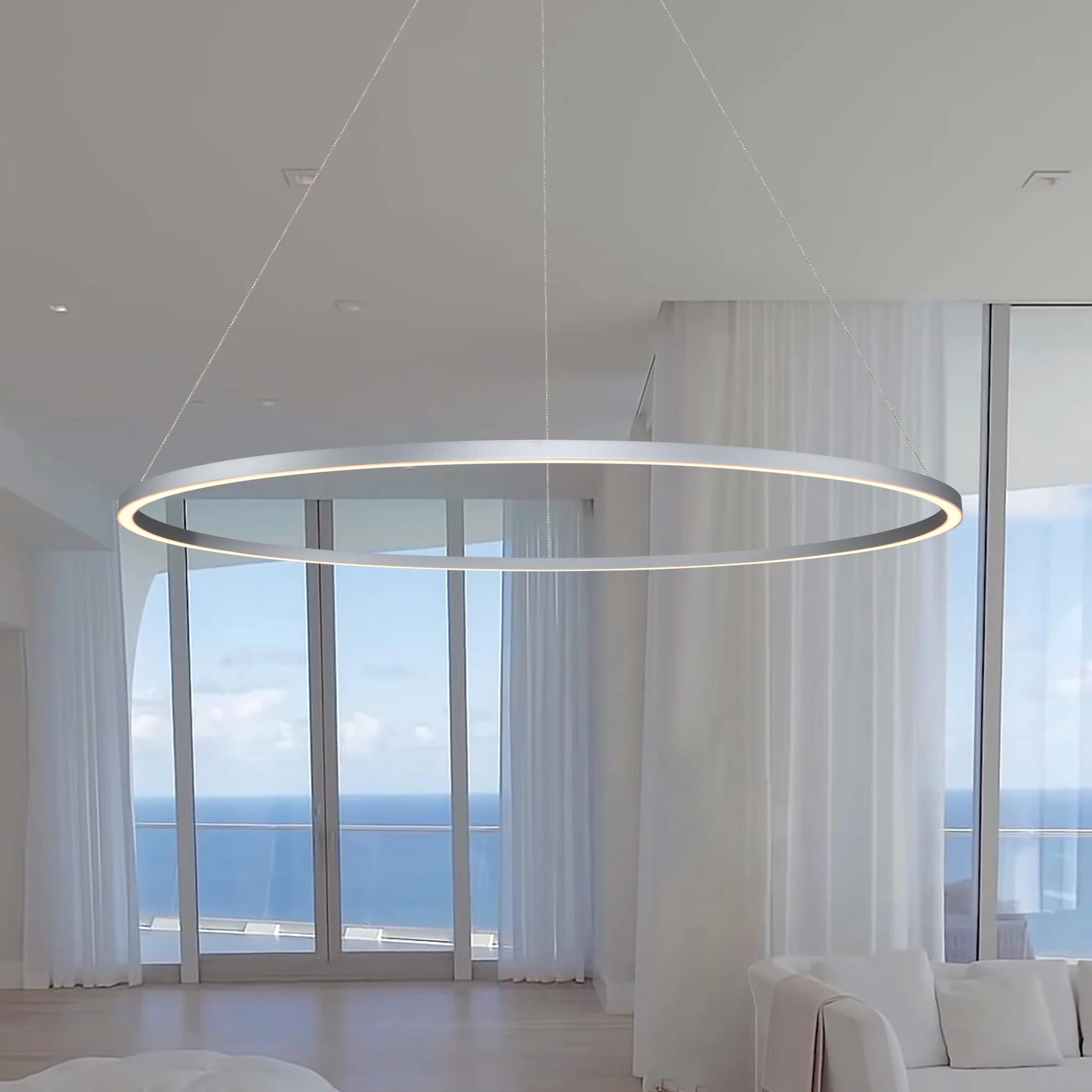 VONN Tania VMC34912AL 51" ETL Certified Integrated LED Ring Chandelier Height Adjustable Pendant in Silver - Image 3