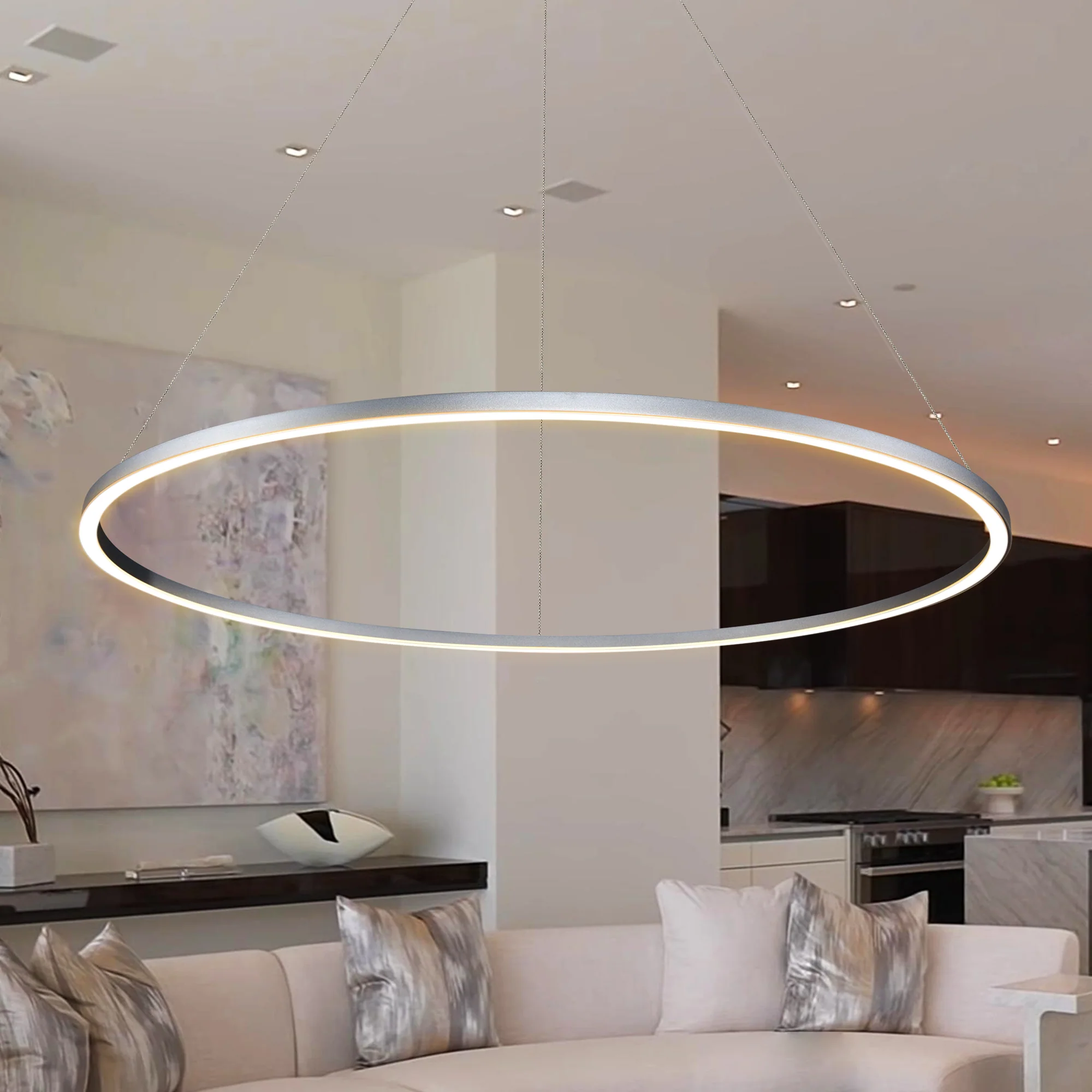 VONN Tania VMC34912AL 51" ETL Certified Integrated LED Ring Chandelier Height Adjustable Pendant in Silver - Image 6