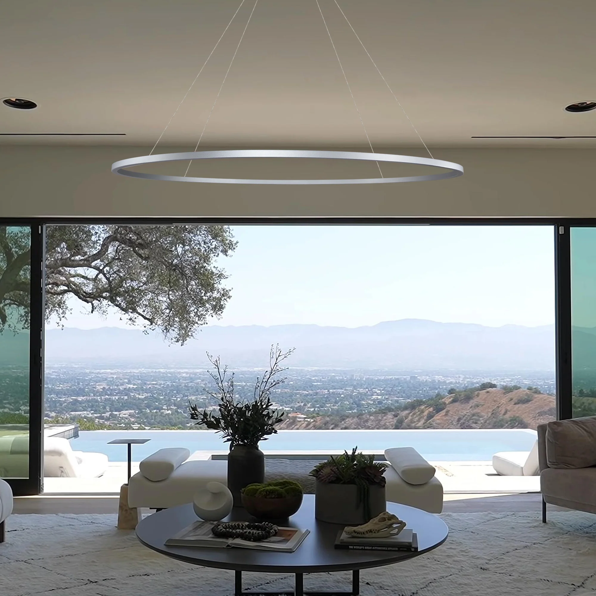 VONN Tania VMC34960AL 60" Integrated LED ETL Certified Ring Chandelier, Height Adjustable Pendant in Silver - Image 3