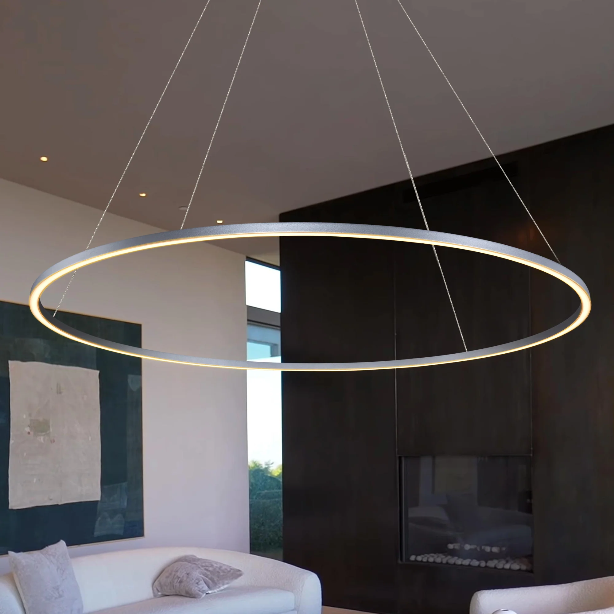 VONN Tania VMC34960AL 60" Integrated LED ETL Certified Ring Chandelier, Height Adjustable Pendant in Silver - Image 5