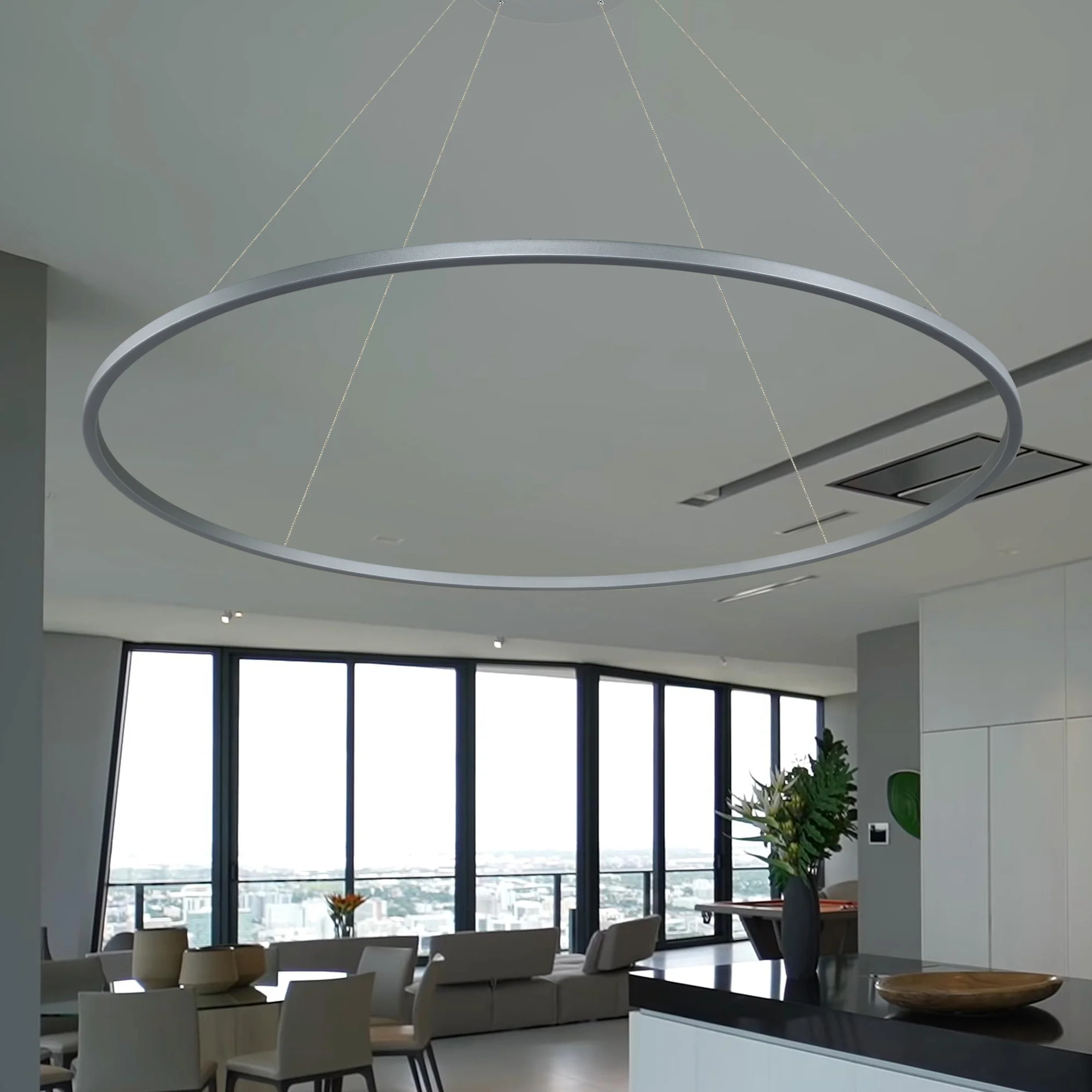 VONN Tania VMC34960AL 60" Integrated LED ETL Certified Ring Chandelier, Height Adjustable Pendant in Silver - Image 6