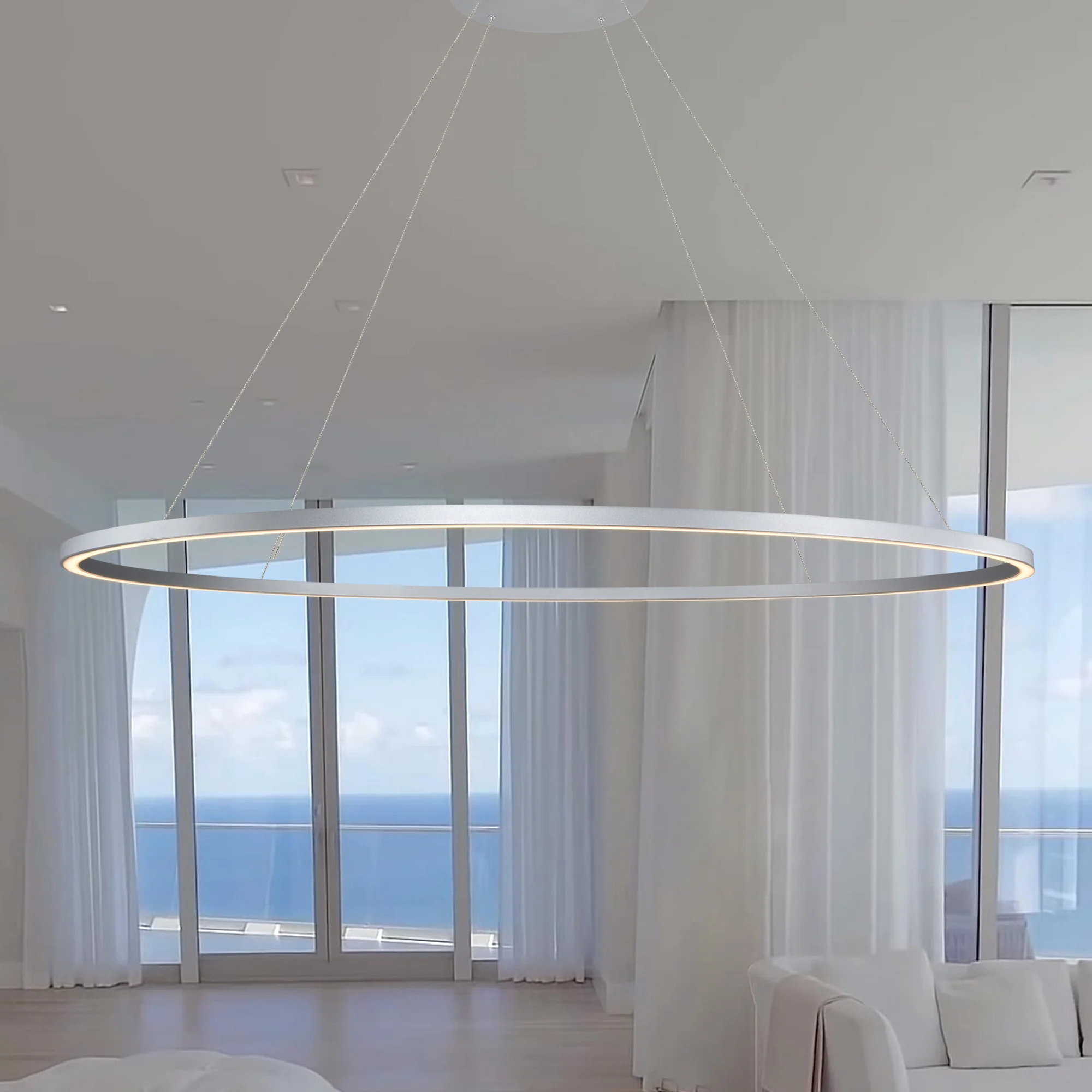 VONN Tania VMC34960AL 60" Integrated LED ETL Certified Ring Chandelier, Height Adjustable Pendant in Silver - Image 7