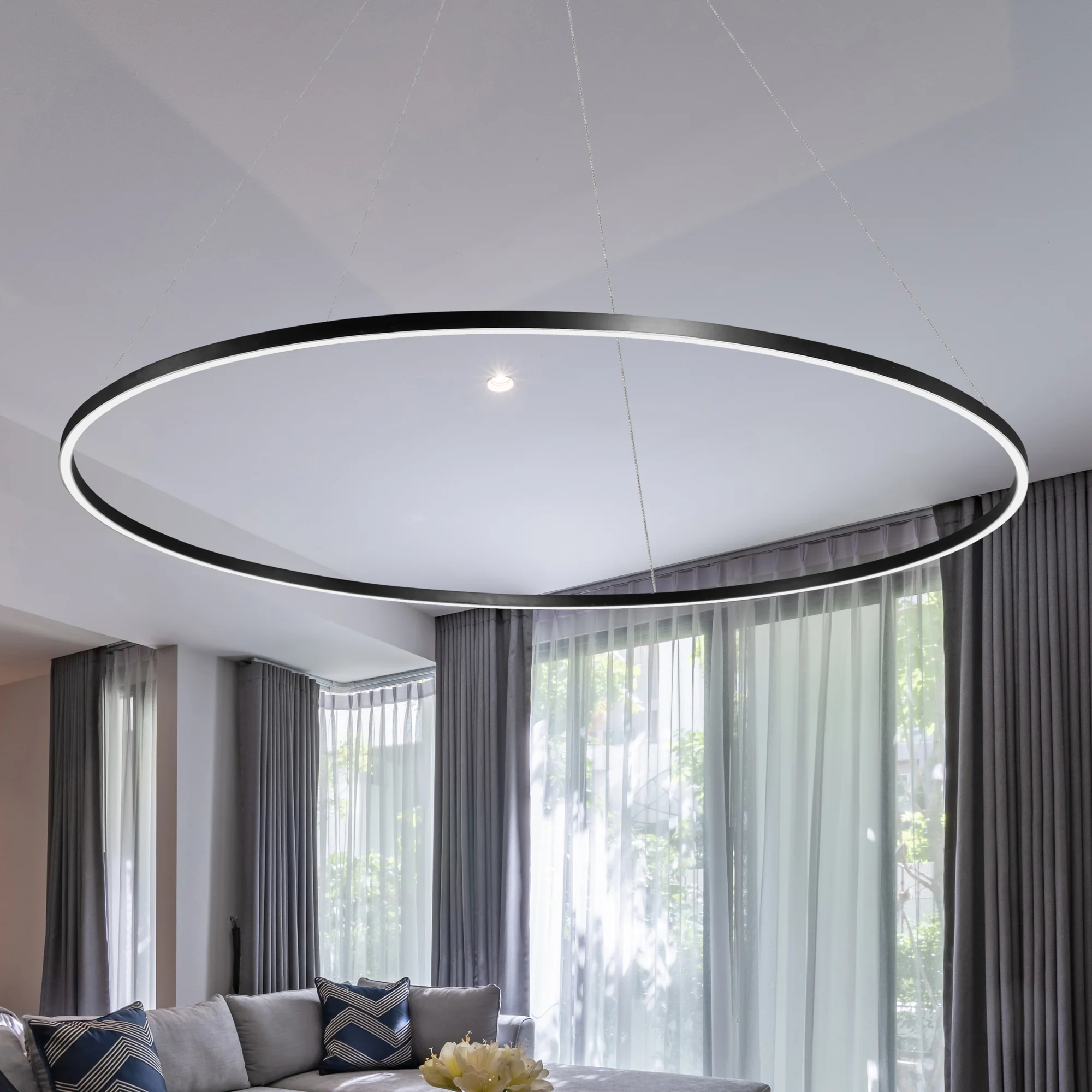 VONN Tania VMC34960BL 60" Integrated LED ETL Certified Ring Chandelier, Height Adjustable Pendant in Black - Image 4