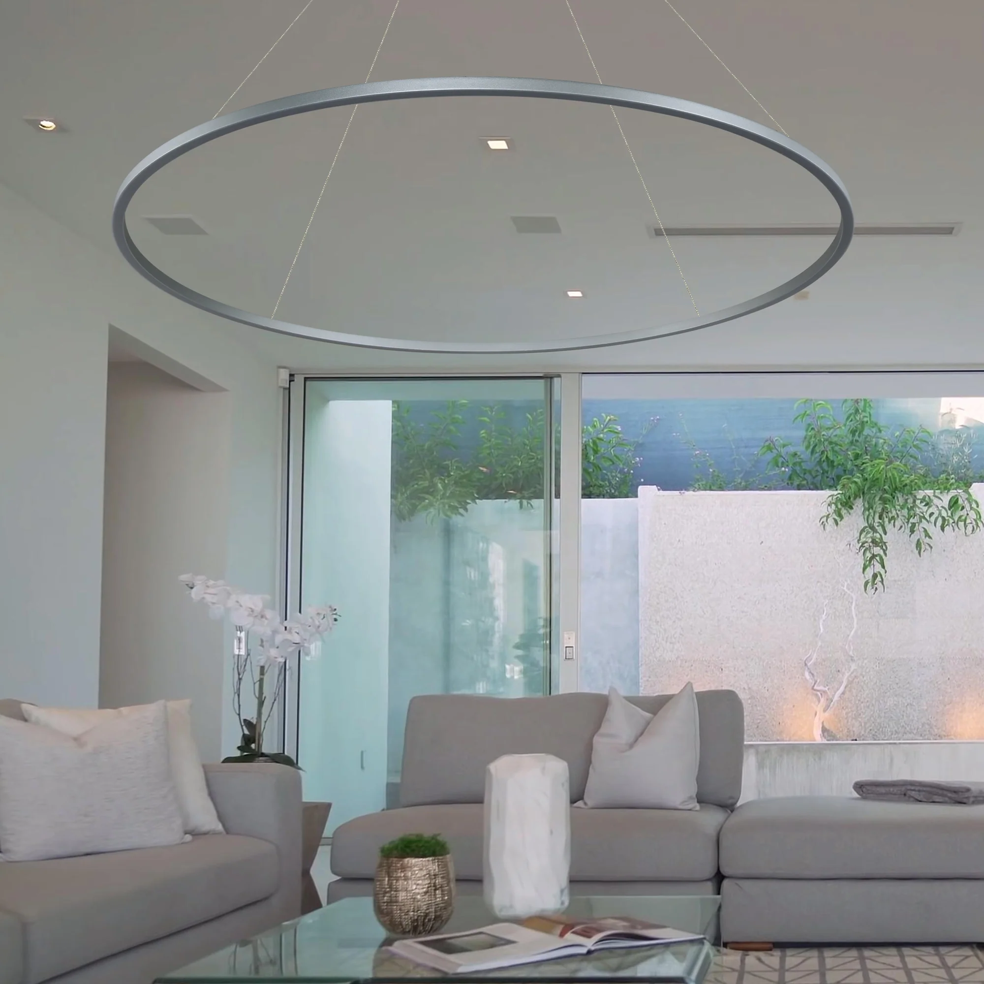 VONN Tania VMC34972AL 72" Integrated LED ETL Certified Ring Chandelier, Height Adjustable Pendant in Silver - Image 3