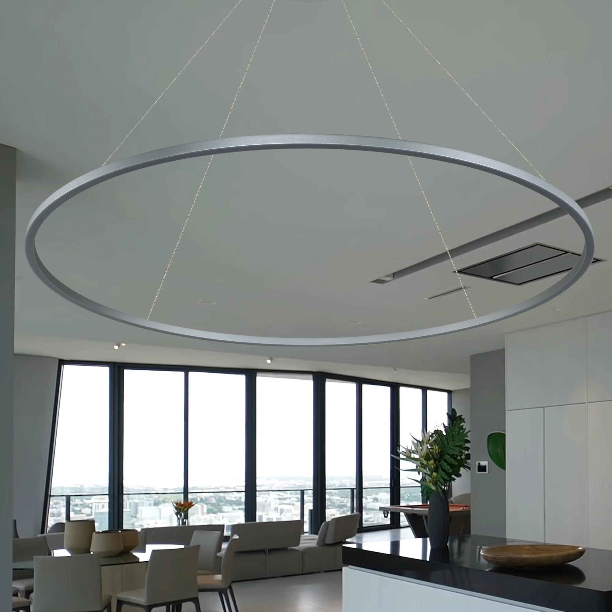 VONN Tania VMC34972AL 72" Integrated LED ETL Certified Ring Chandelier, Height Adjustable Pendant in Silver - Image 4