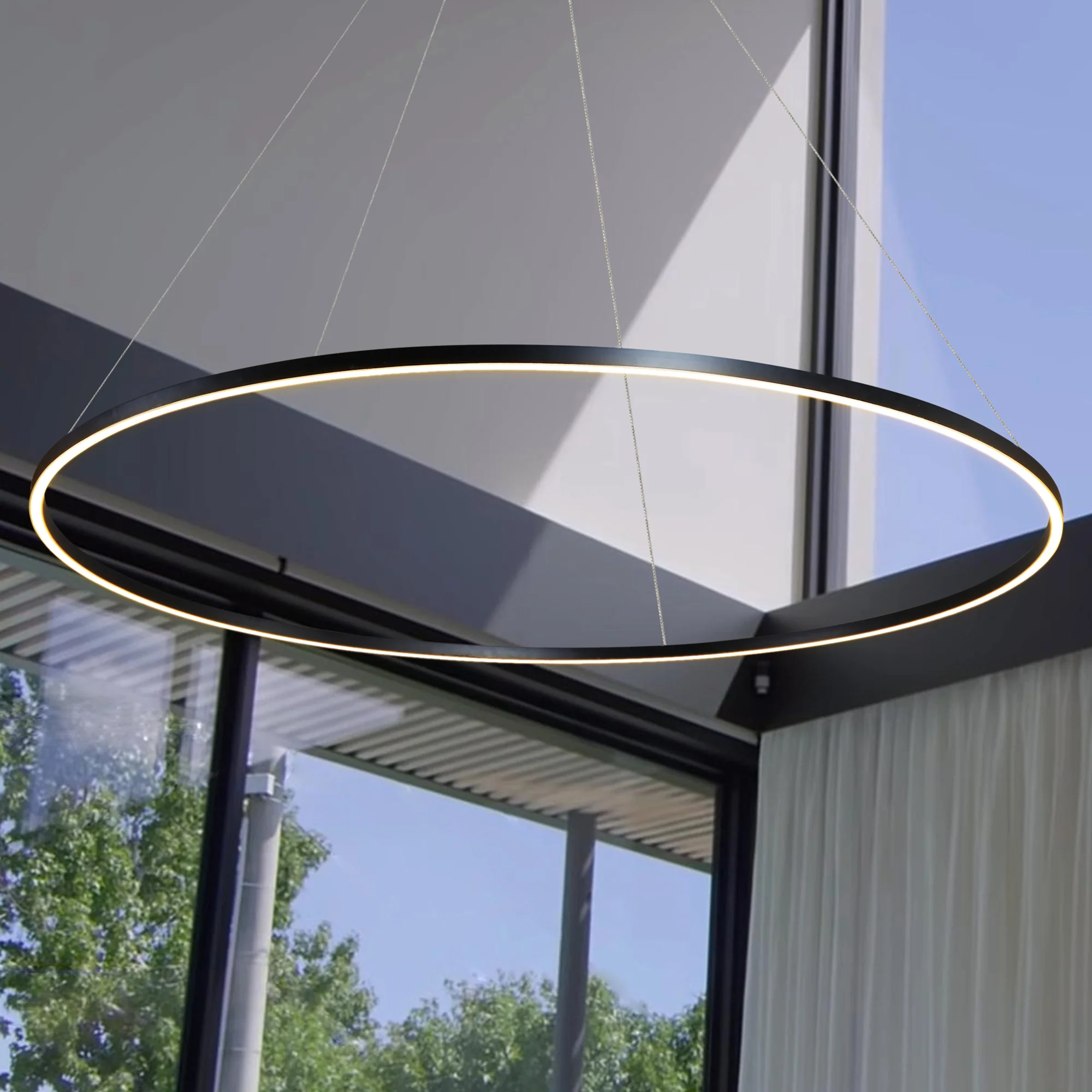 VONN Tania VMC34972BL 72" Integrated LED ETL Certified Ring Chandelier, Height Adjustable Pendant in Black - Image 4