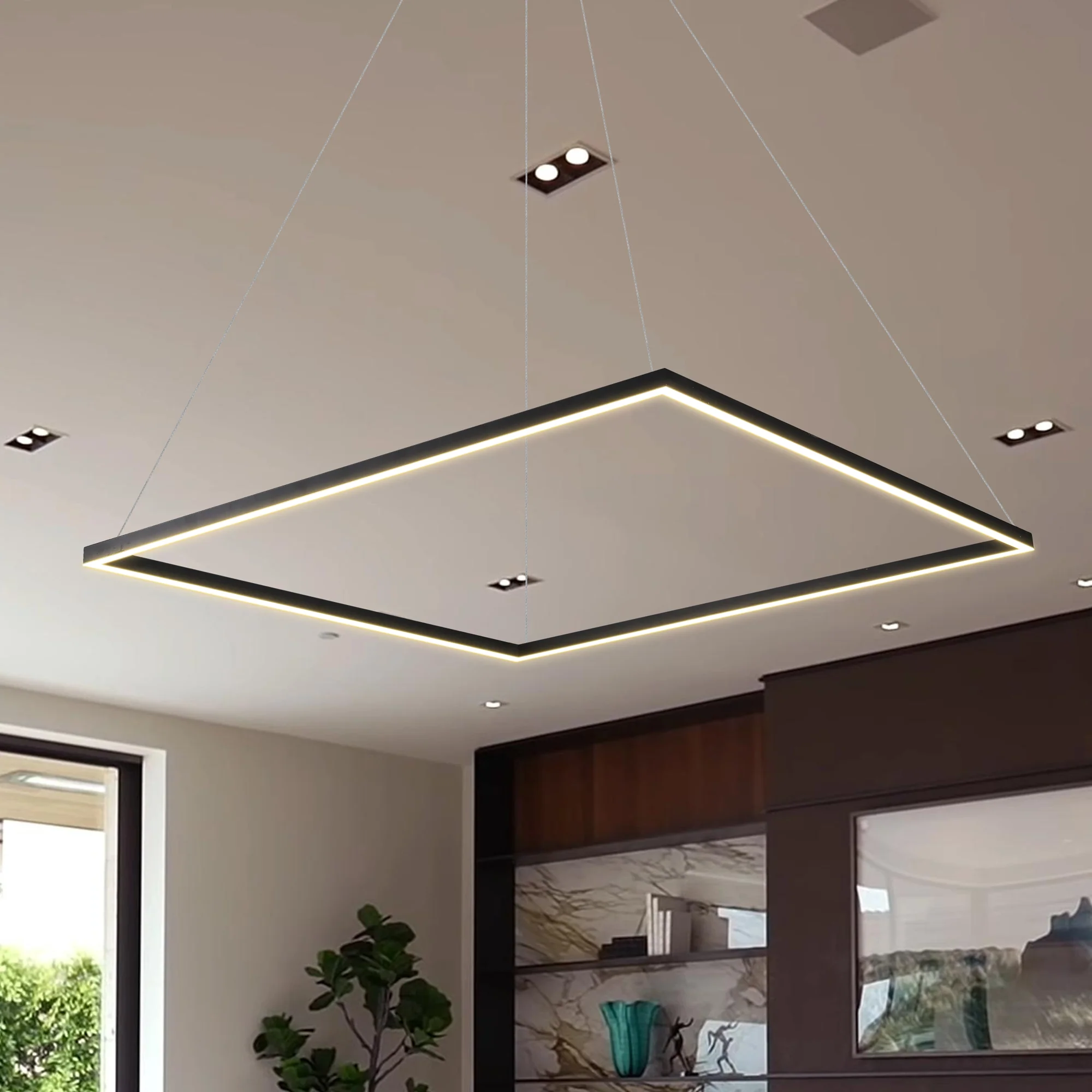 VONN Atria VMC35511BL 39" ETL Certified Integrated LED Square Chandelier, Height Adjustable Pendant in Black