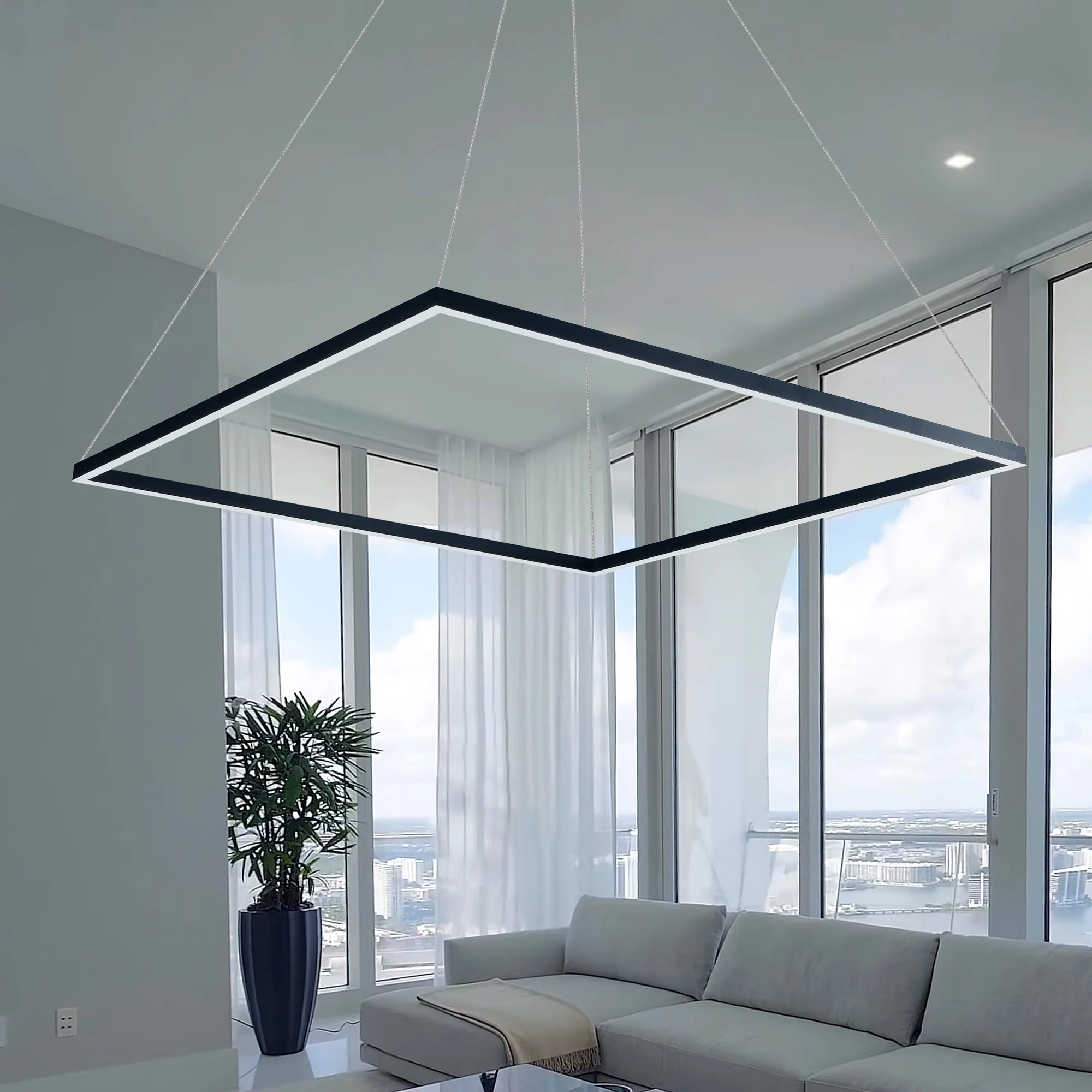 VONN Atria VMC35511BL 39" ETL Certified Integrated LED Square Chandelier, Height Adjustable Pendant in Black - Image 2