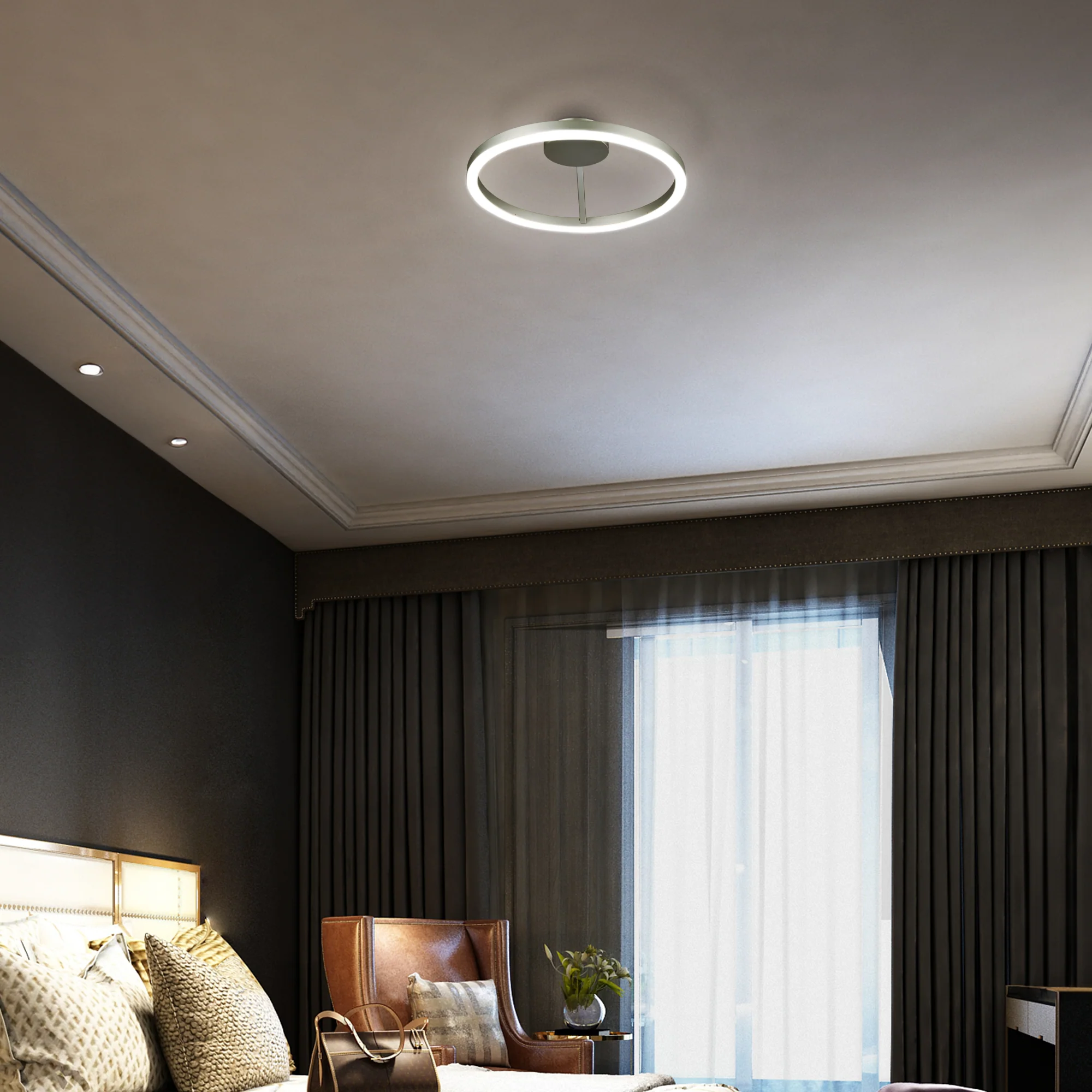 VONN Zuben VMCF41300AL 20" Integrated LED ETL Certified Ceiling Lighting Circular Semi Flush in Silver - Image 3
